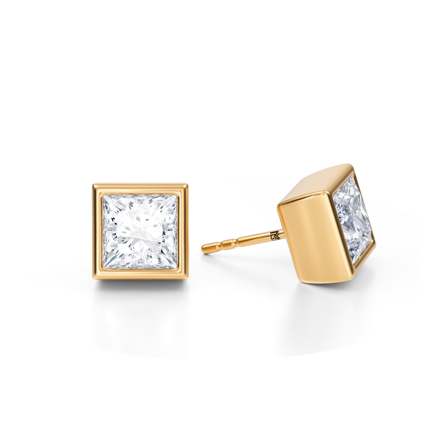 4 Carat Princess Cut Bezel Stud Lab Grown Diamond Earrings