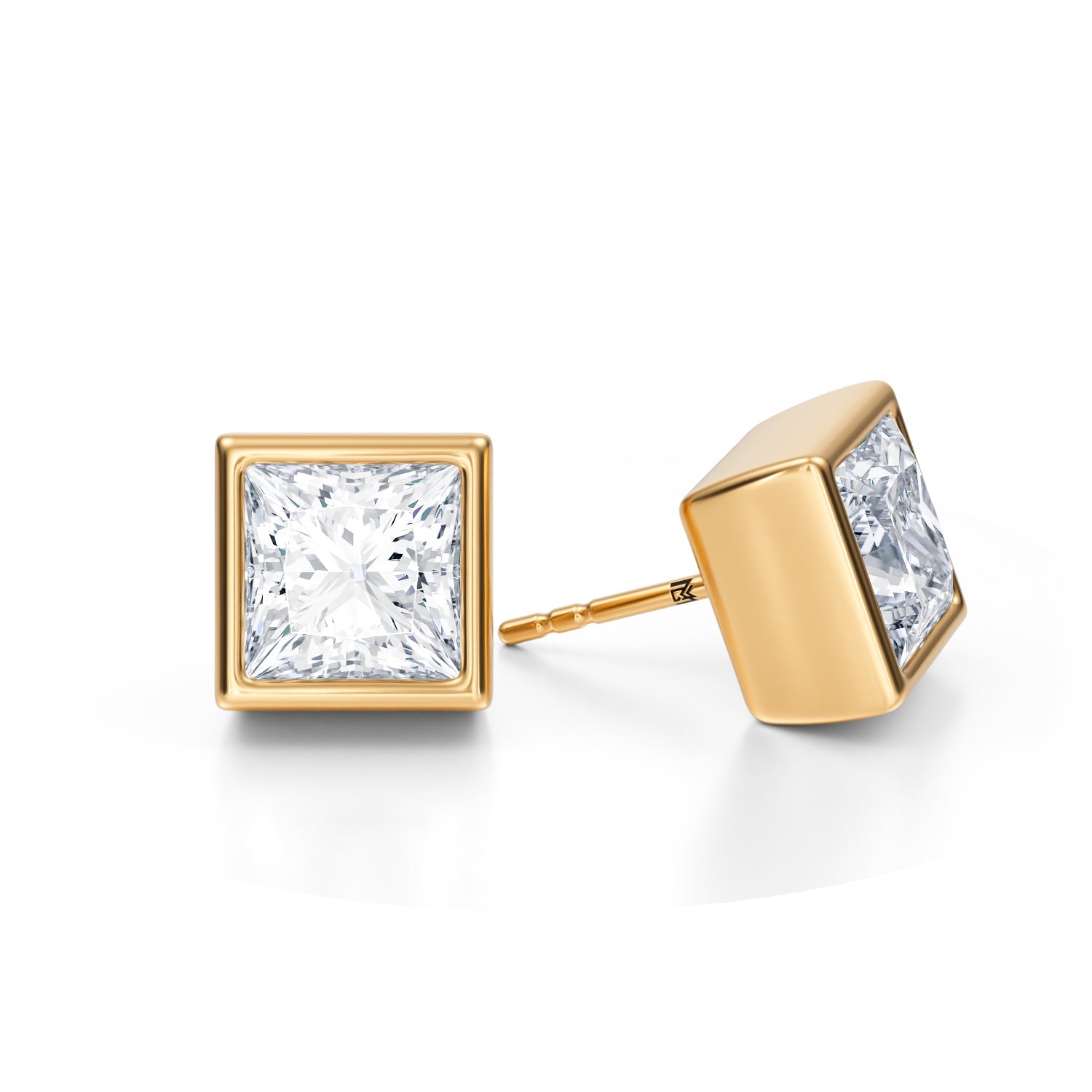 6 Carat Princess Cut Bezel Stud Lab Grown Diamond Earrings