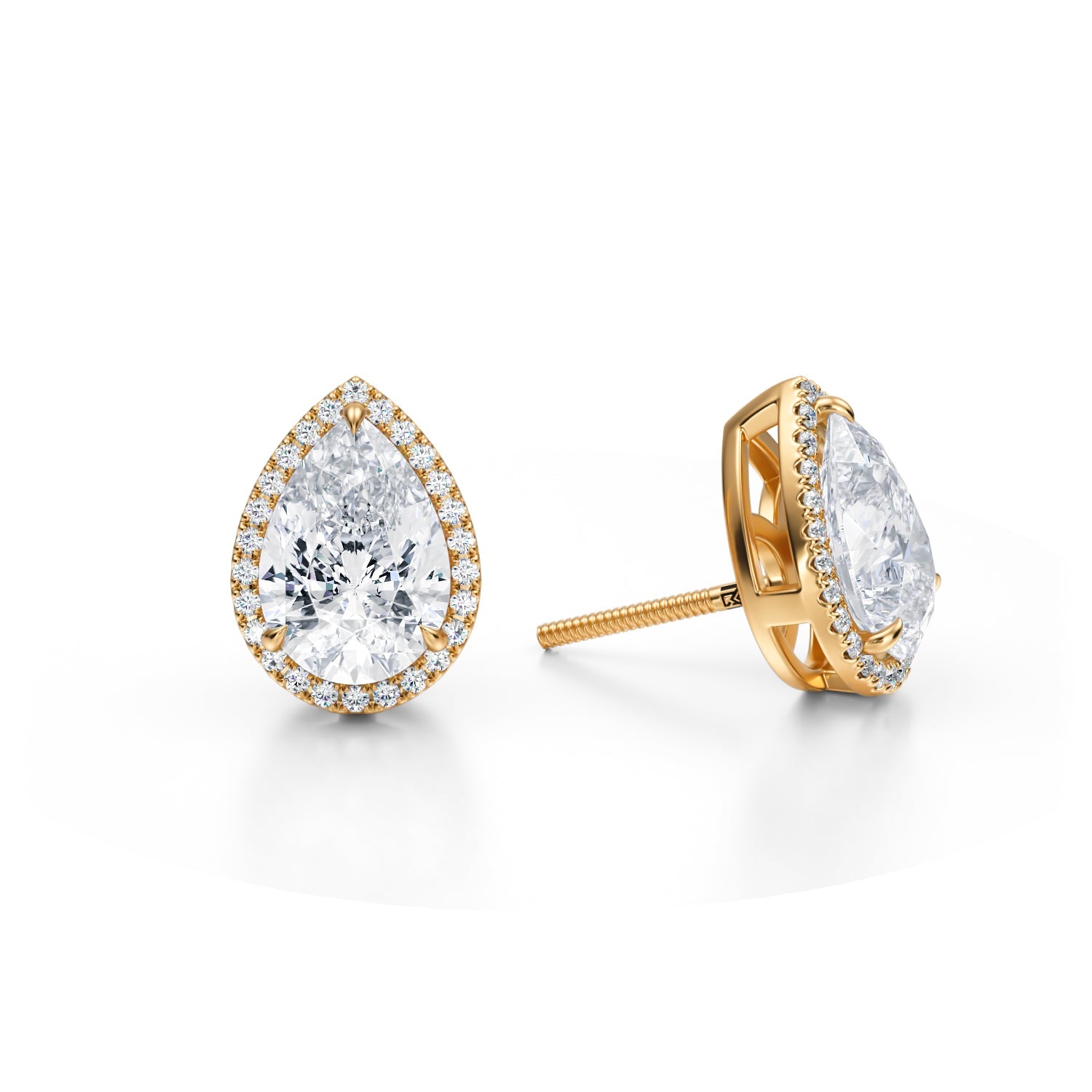 4 Carat Pear Halo Stud Earrings