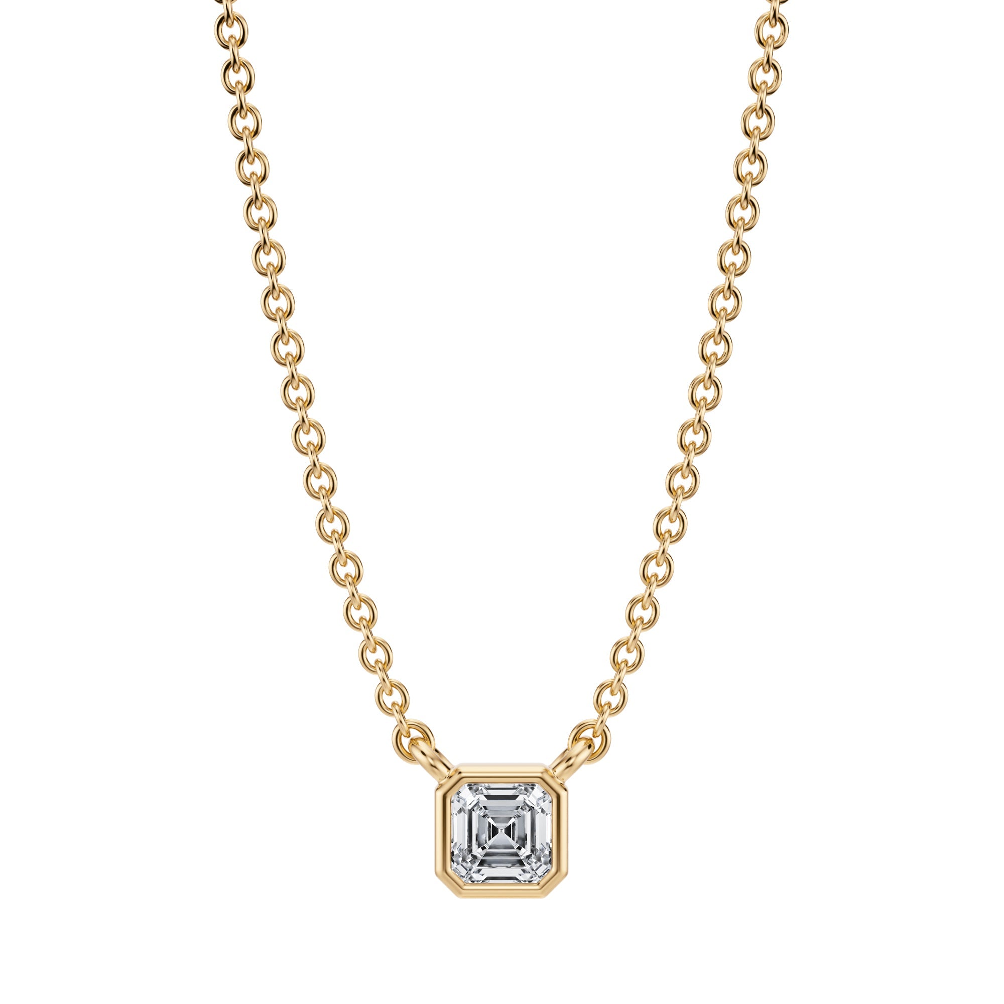 Asscher Cut Bezel Solitaire Pendant Necklace