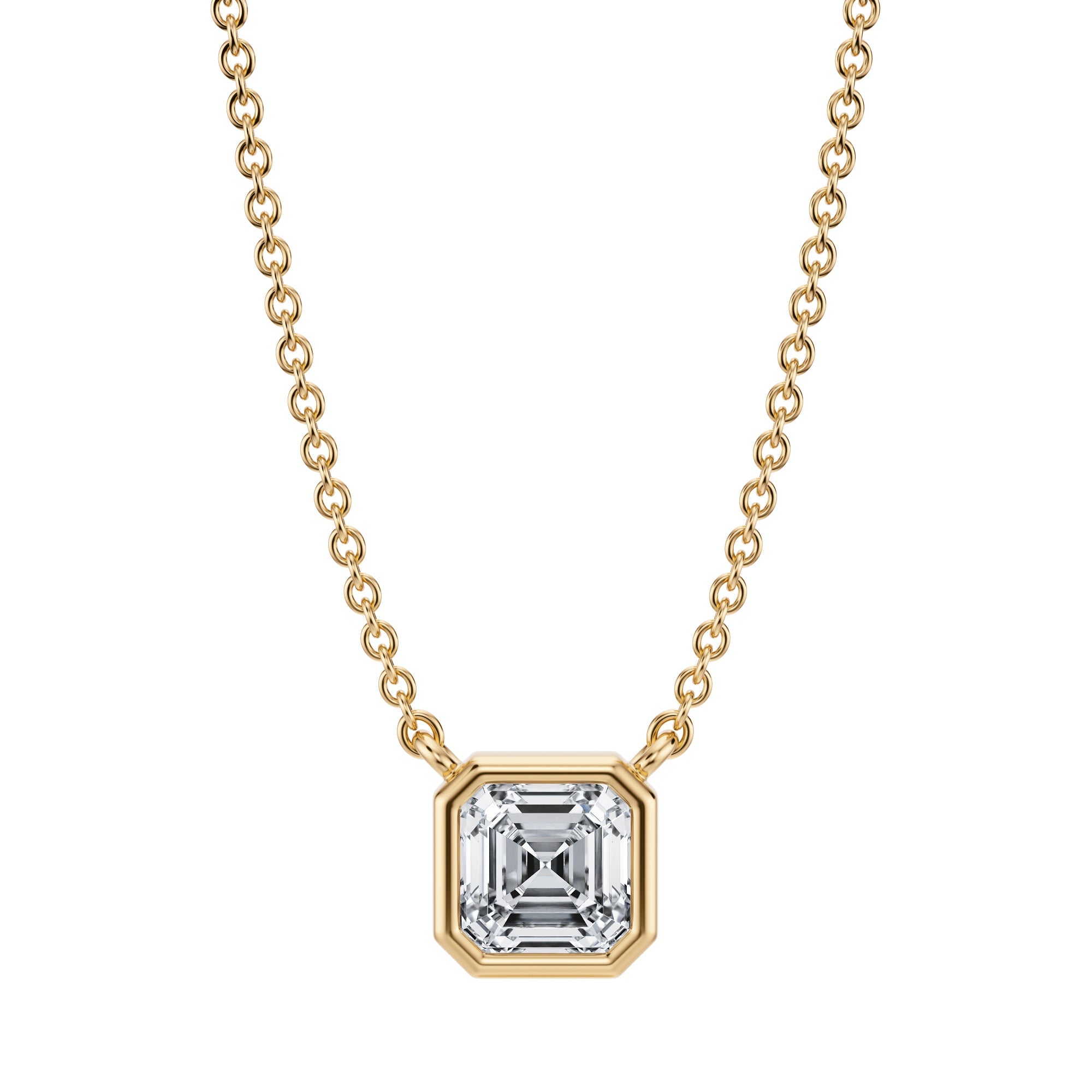 3/4 Carat Asscher Cut Bezel Solitaire Pendant Necklace