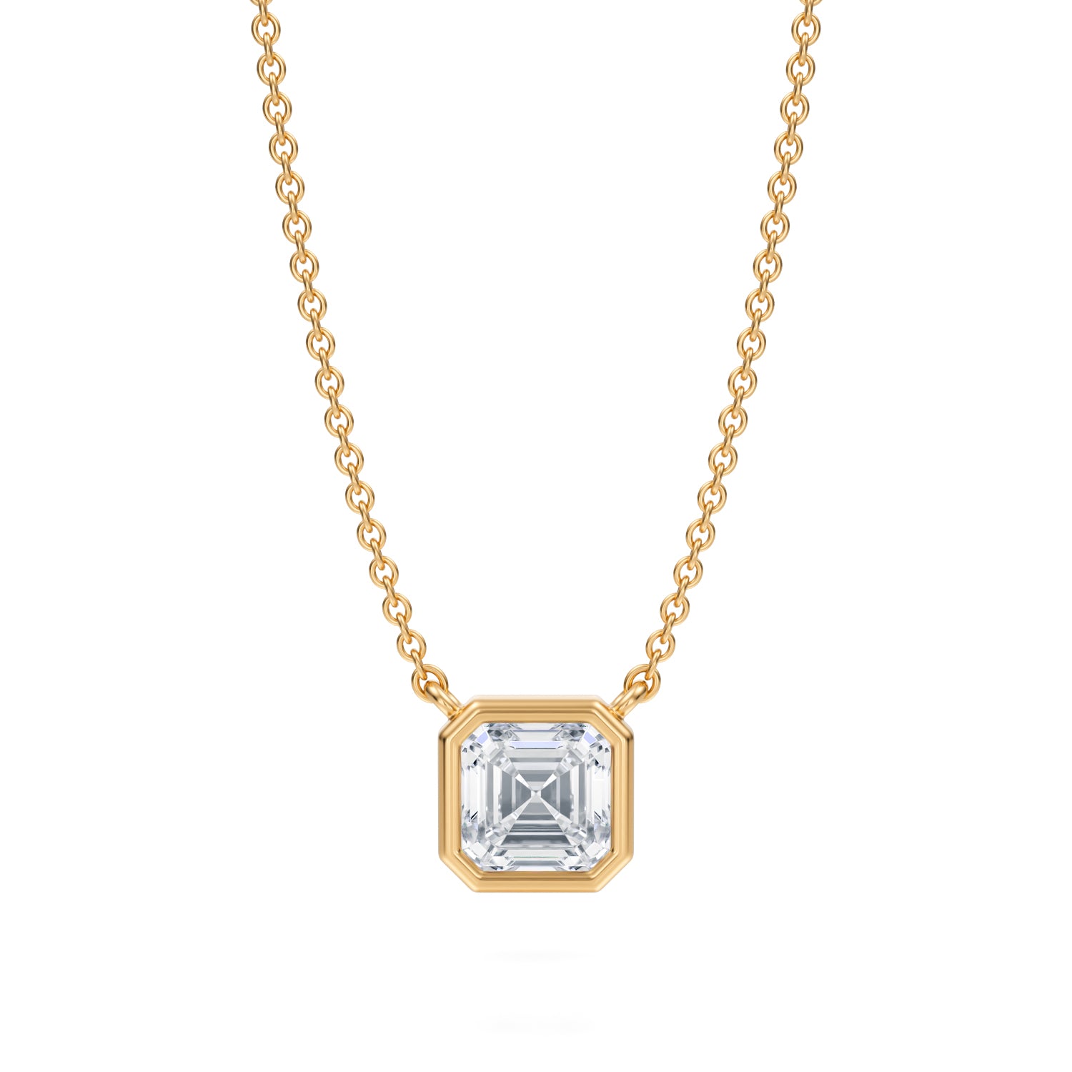 1 Carat Asscher Cut Bezel Solitaire Pendant Necklace