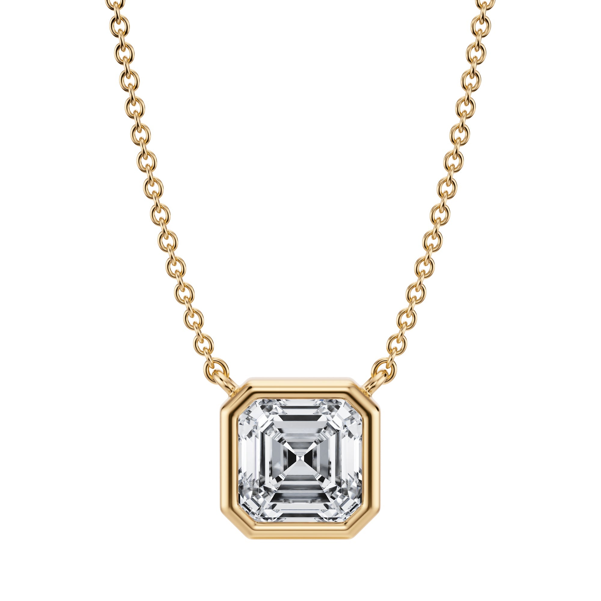 1.5 Carat Asscher Cut Bezel Solitaire Pendant Necklace