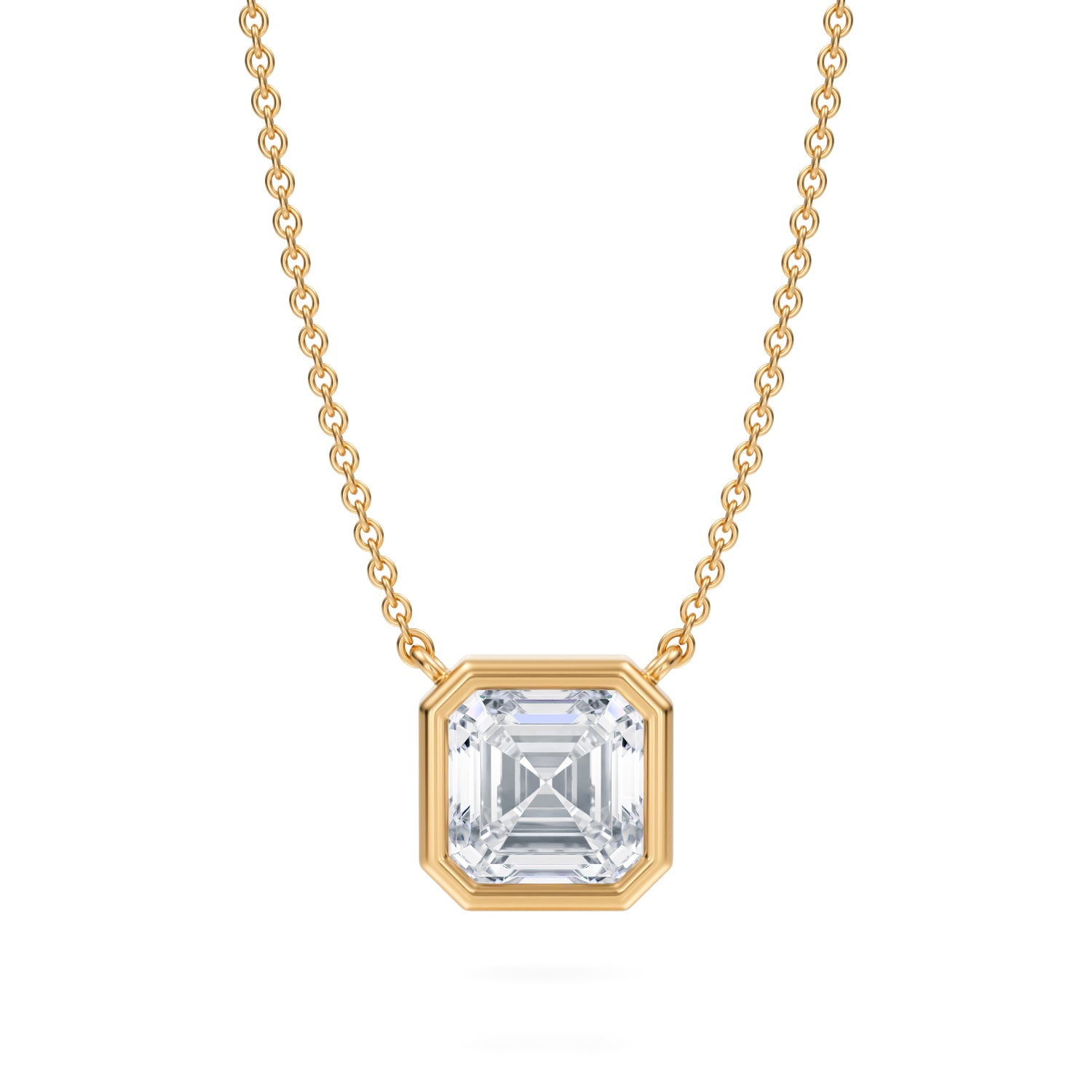 2 Carat Asscher Cut Bezel Solitaire Pendant Necklace