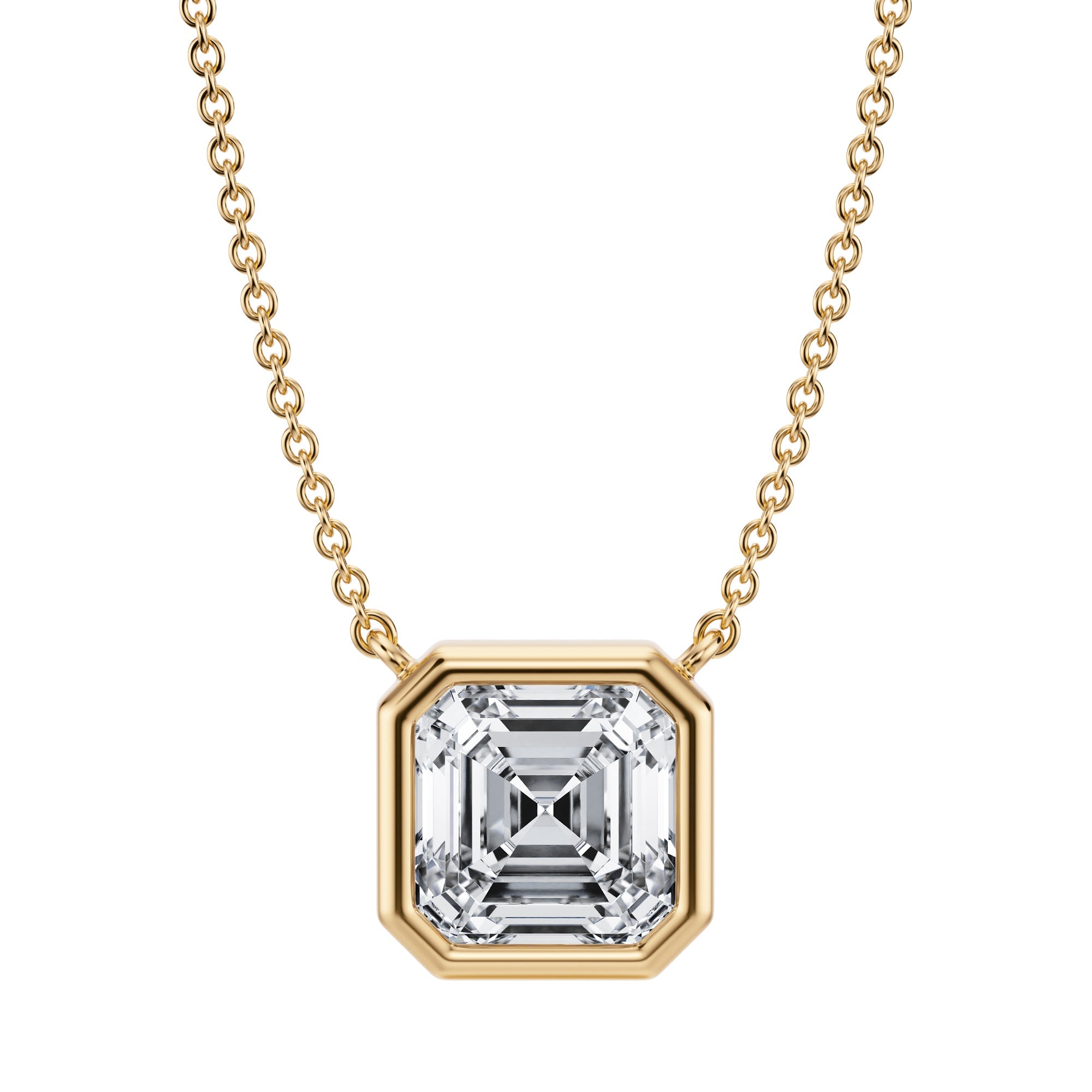 2.5 Carat Asscher Cut Bezel Solitaire Pendant Necklace