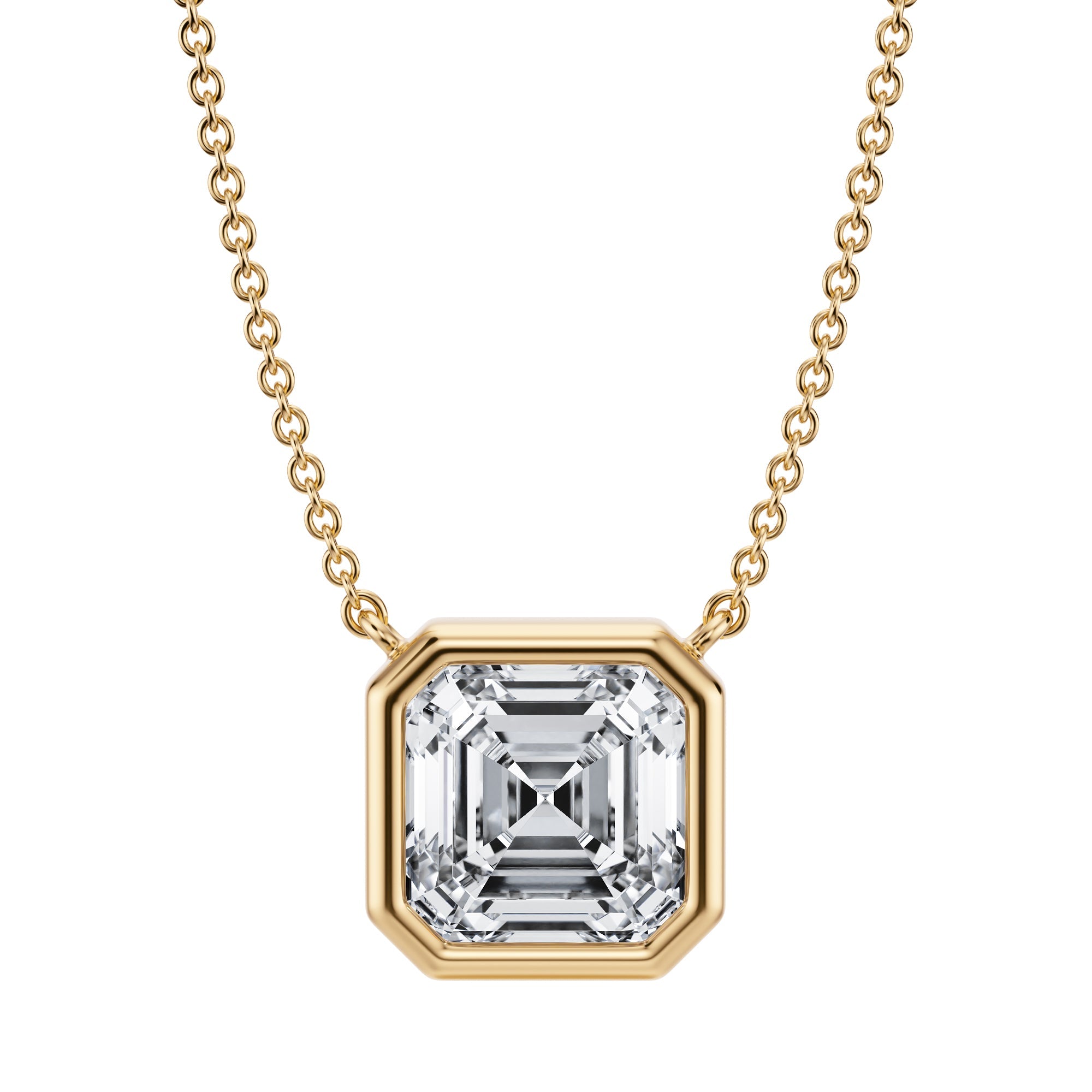 3 Carat Asscher Cut Bezel Solitaire Pendant Necklace