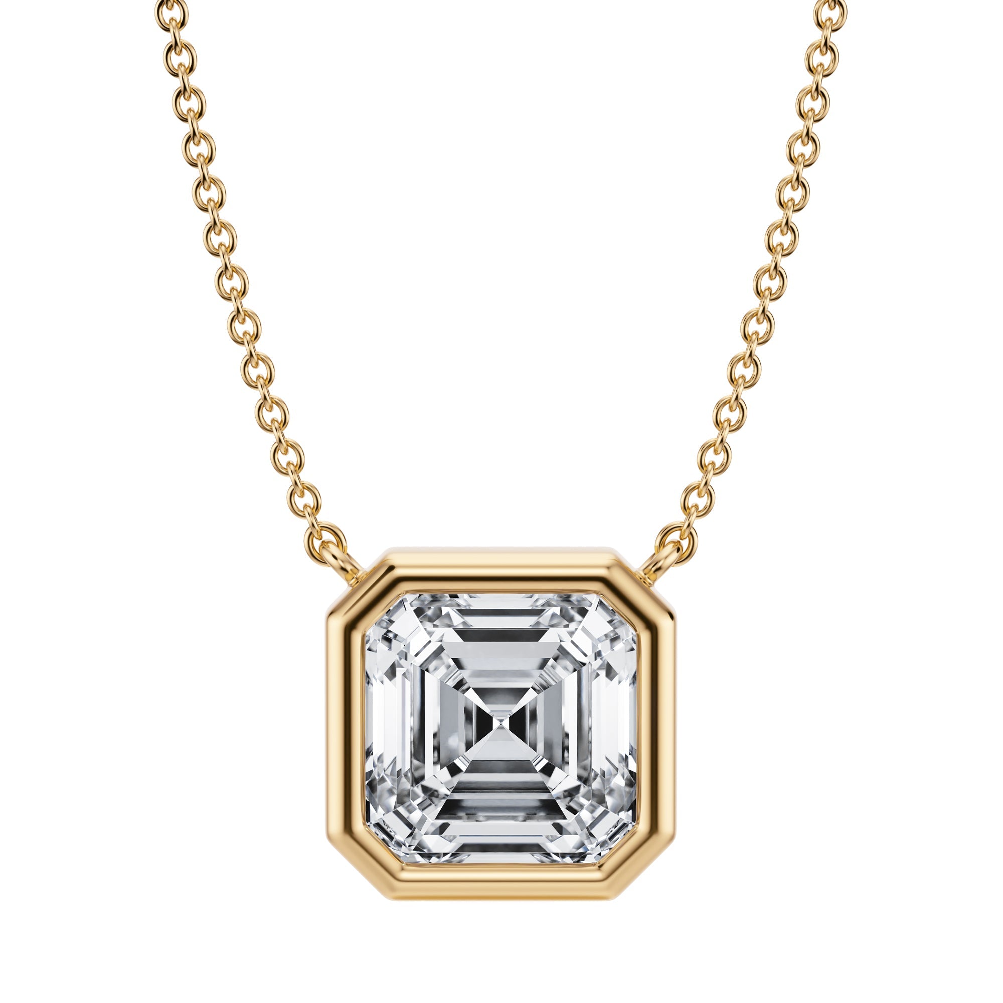 3.5 Carat Asscher Cut Bezel Solitaire Pendant Necklace