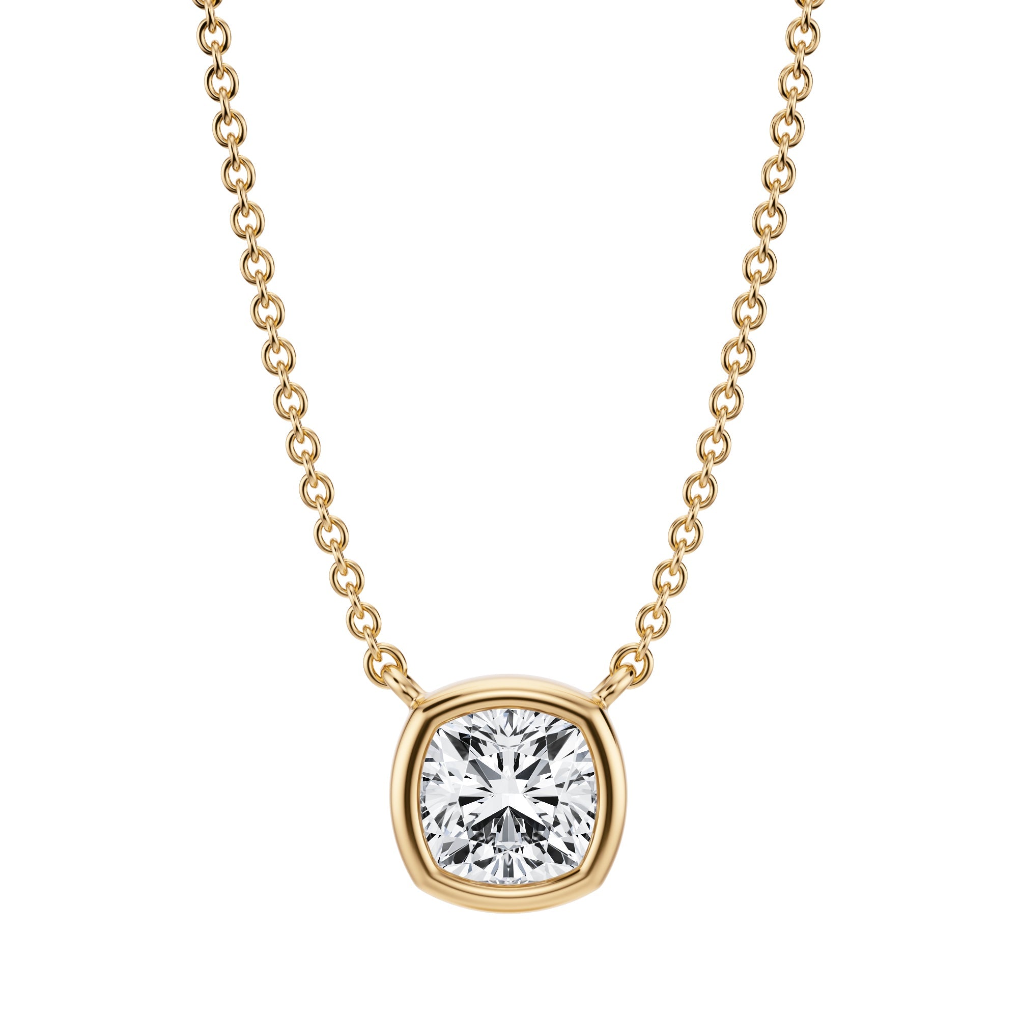 3/4 Carat Cushion Bezel Solitaire Pendant Necklace