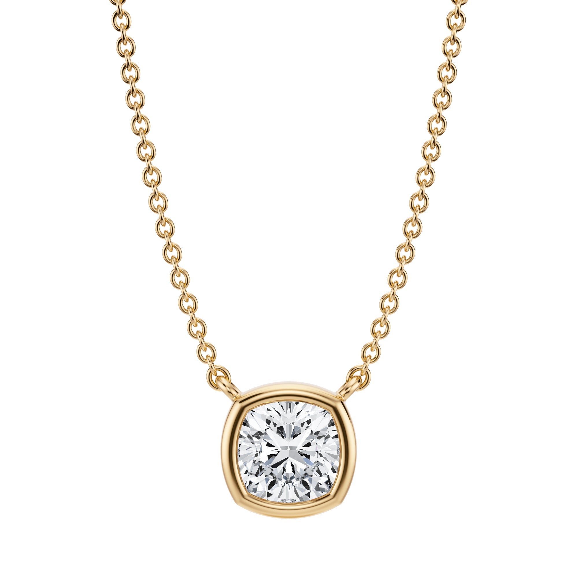 1 Carat Cushion Bezel Solitaire Pendant Necklace