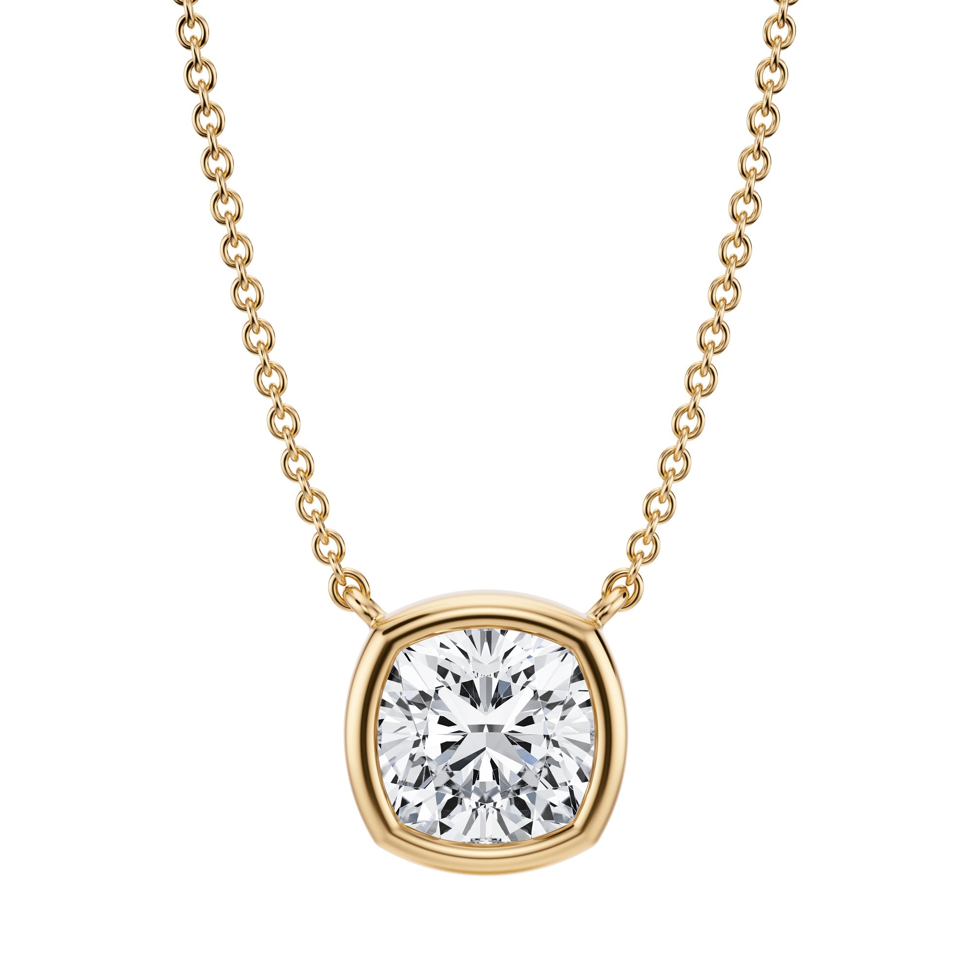 2 Carat Cushion Bezel Solitaire Pendant Necklace