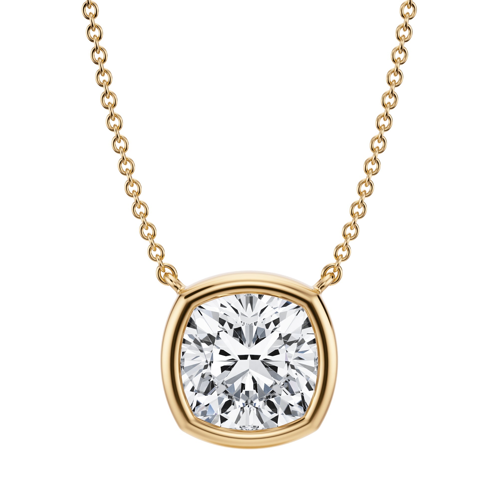 3.5 Carat Cushion Bezel Solitaire Pendant Necklace