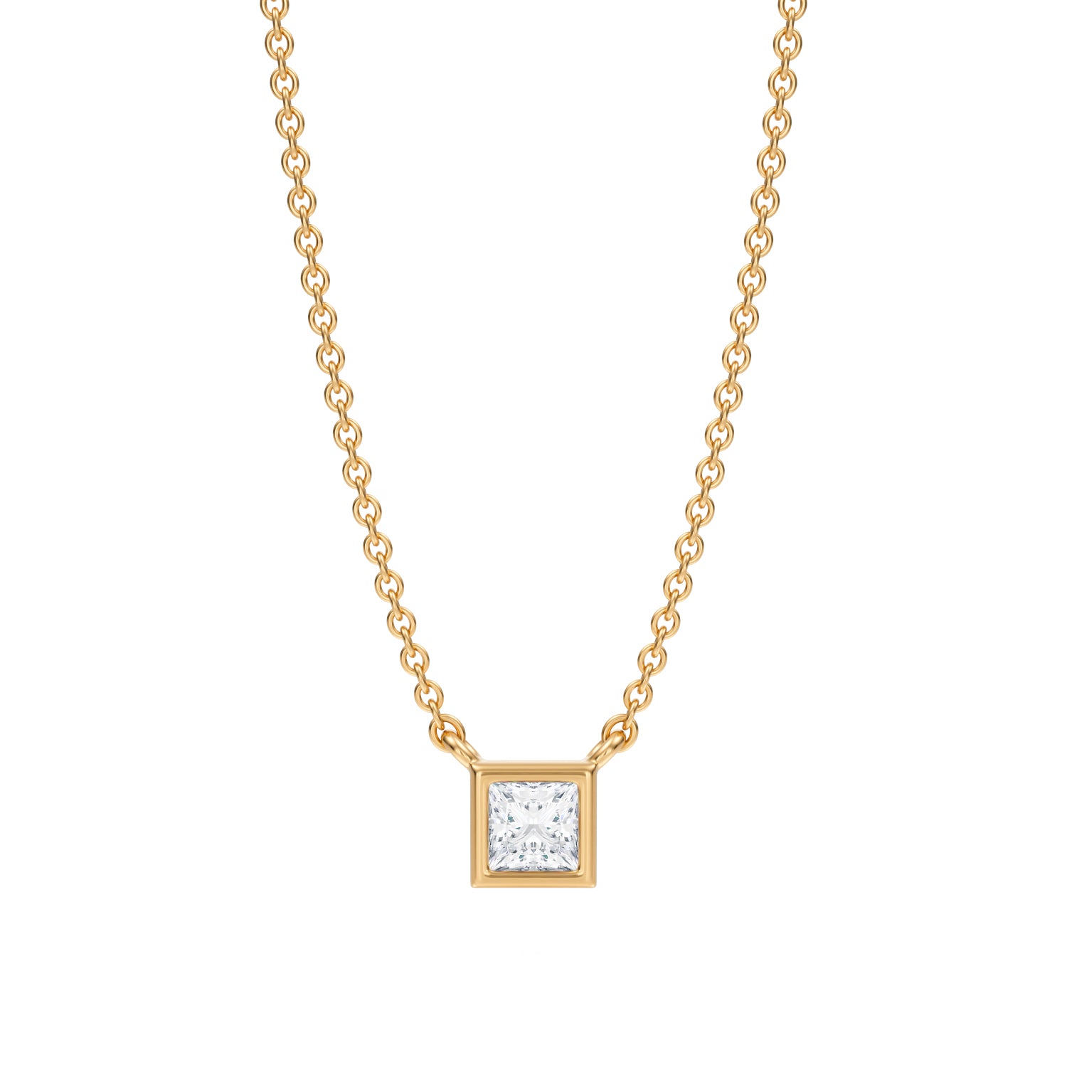 Princess Cut Bezel Solitaire Pendant Necklace