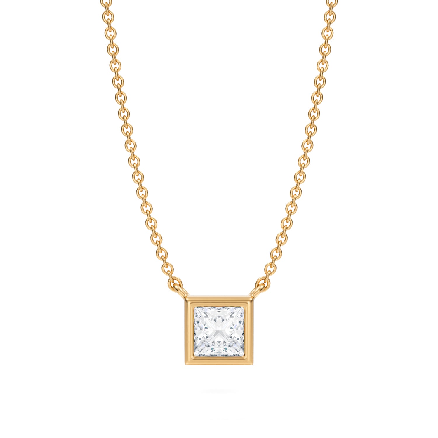 1/2 Carat Princess Cut Bezel Solitaire Pendant Necklace