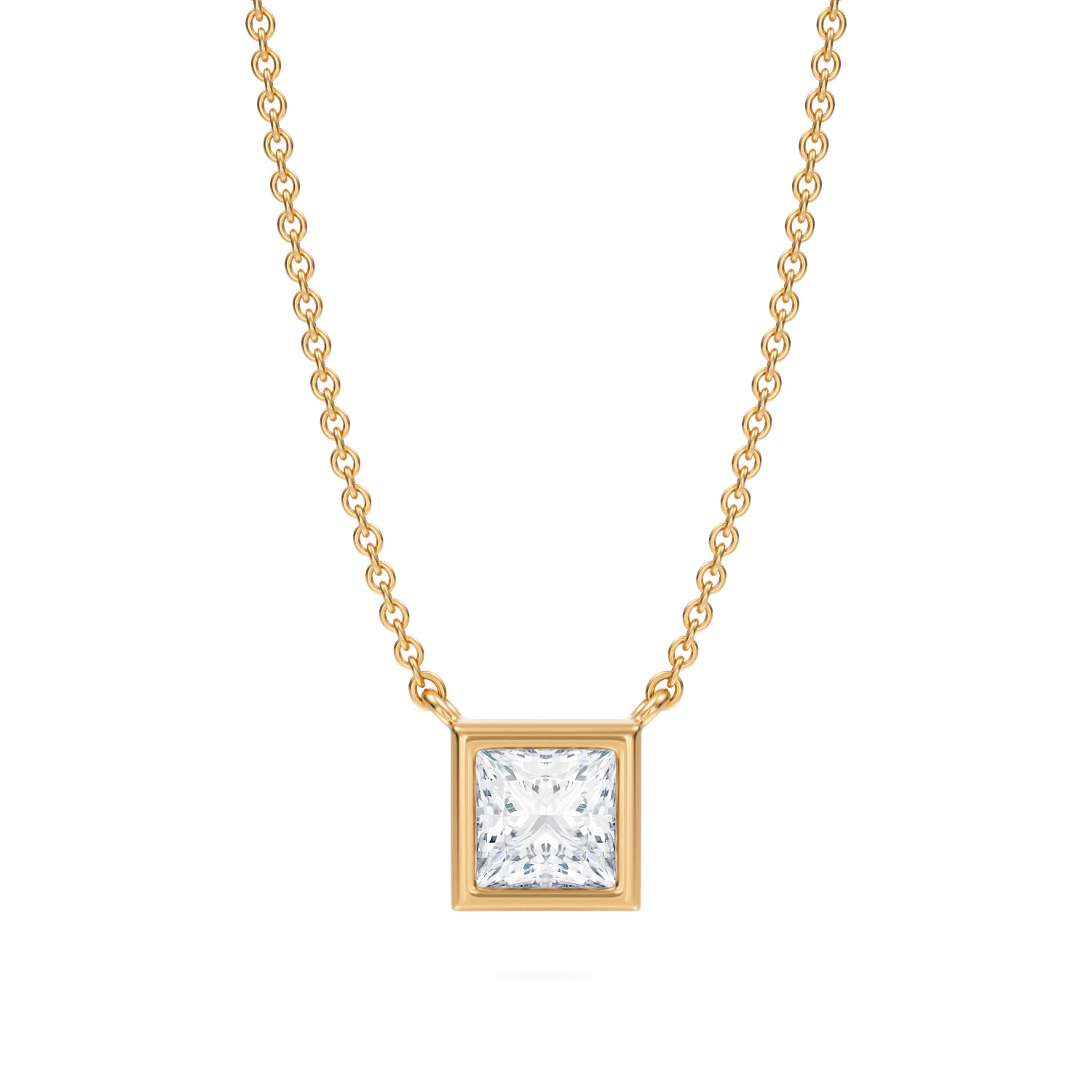 3/4 Carat Princess Cut Bezel Solitaire Pendant Necklace