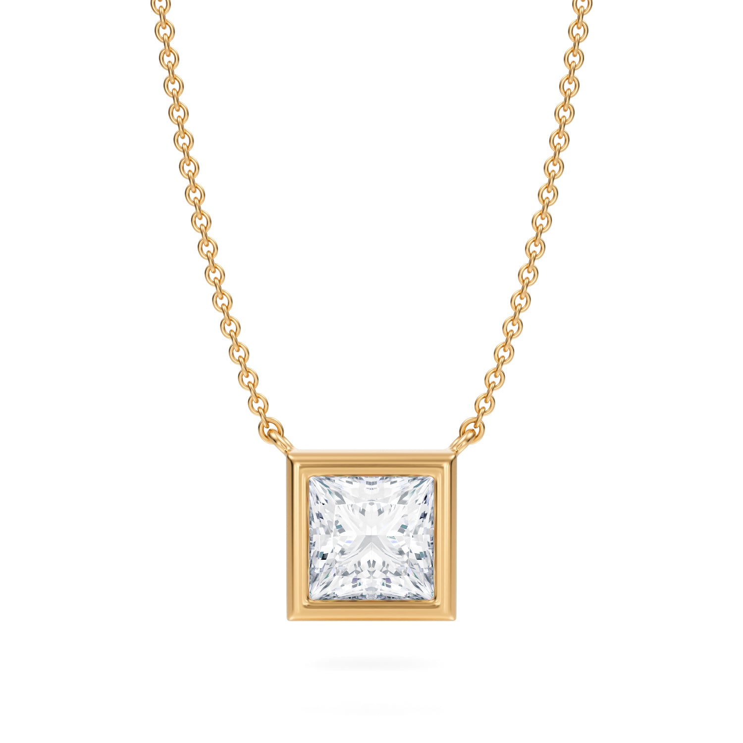 1.5 Carat Princess Cut Bezel Solitaire Pendant Necklace