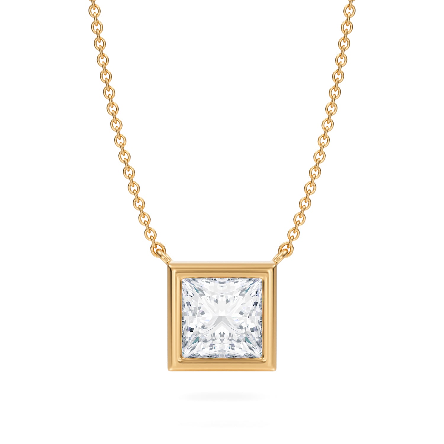 2 Carat Princess Cut Bezel Solitaire Pendant Necklace