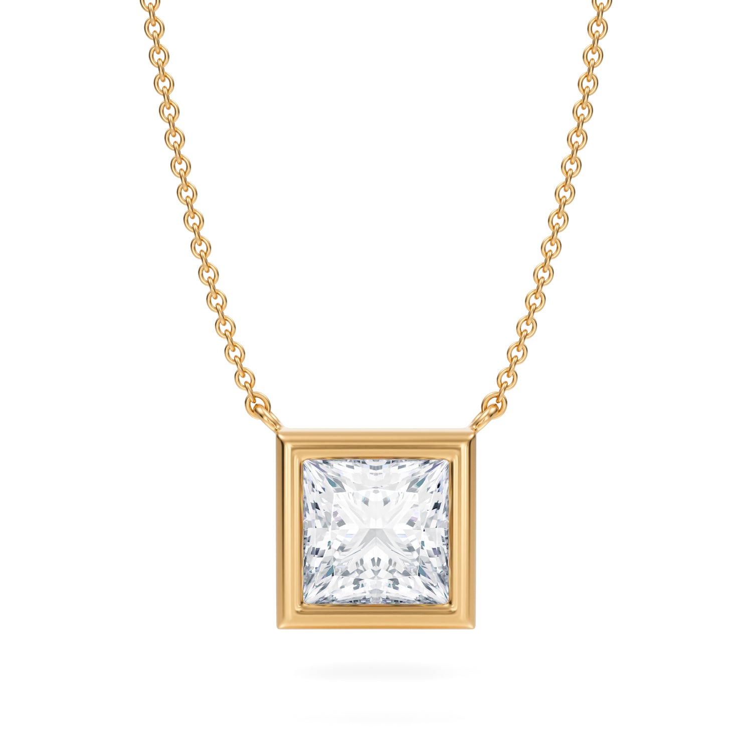 2.5 Carat Princess Cut Bezel Solitaire Pendant Necklace