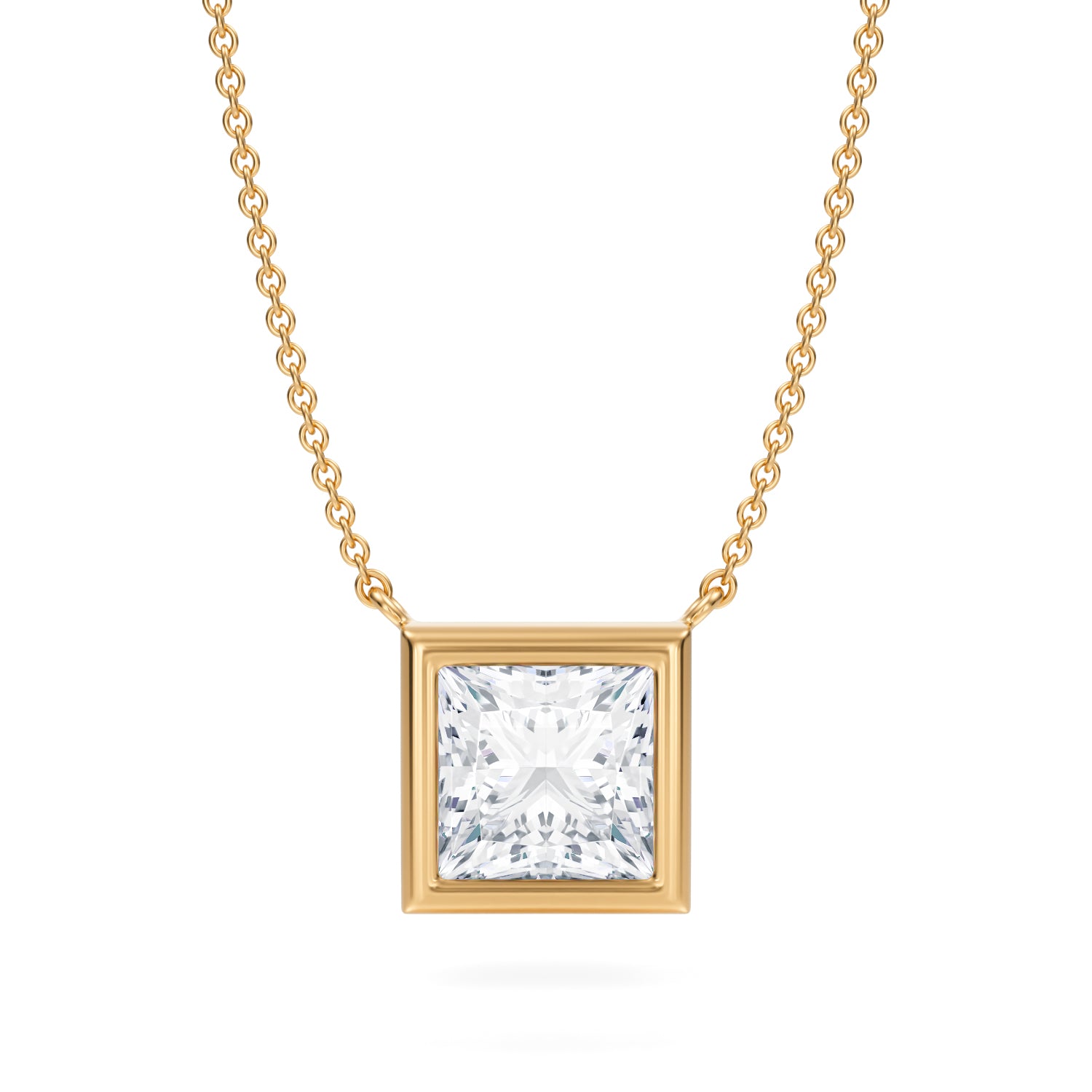 3 Carat Princess Cut Bezel Solitaire Pendant Necklace