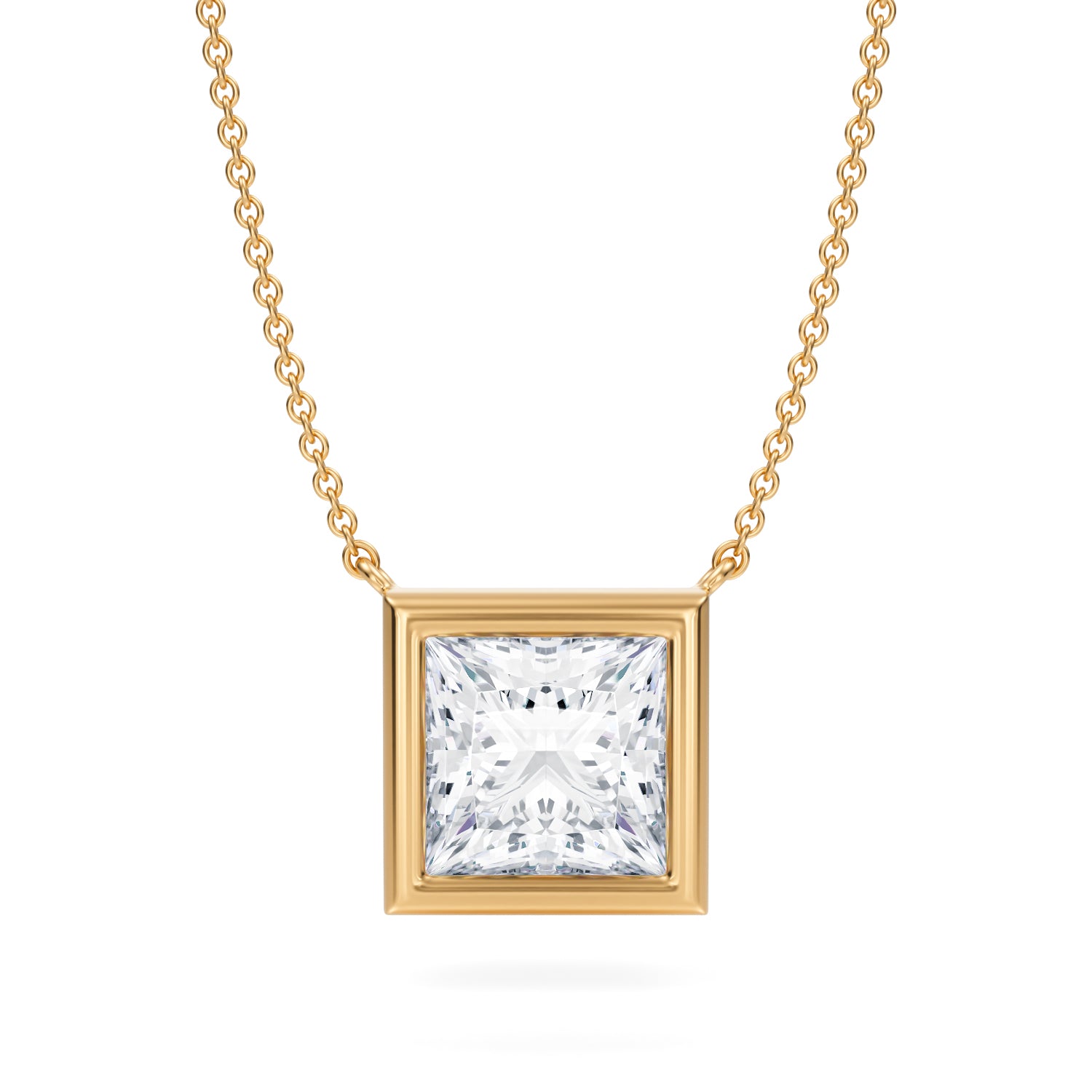 3.5 Carat Princess Cut Bezel Solitaire Pendant Necklace