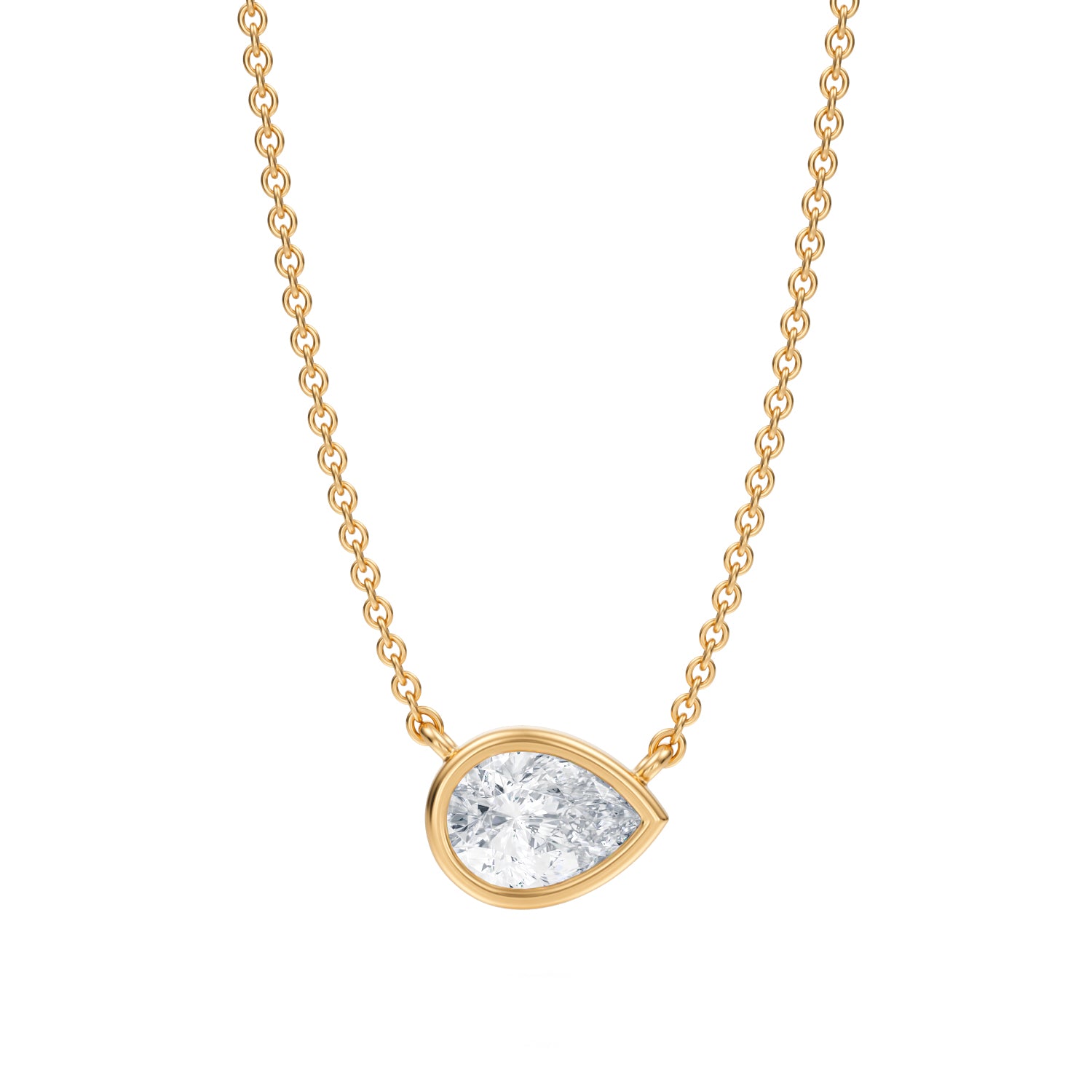 3/4 Carat Pear Bezel Solitaire Pendant Necklace