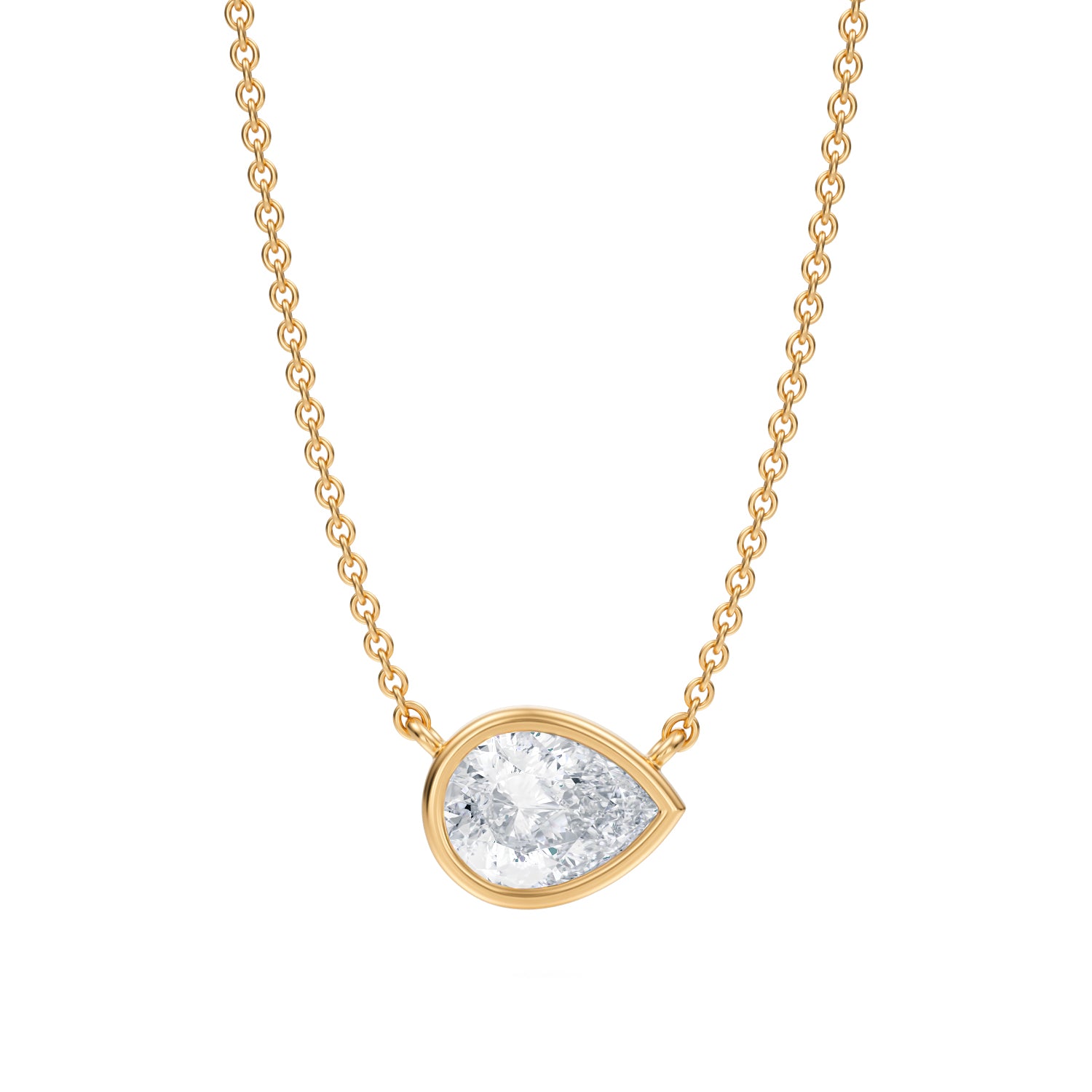 1 Carat Pear Bezel Solitaire Pendant Necklace