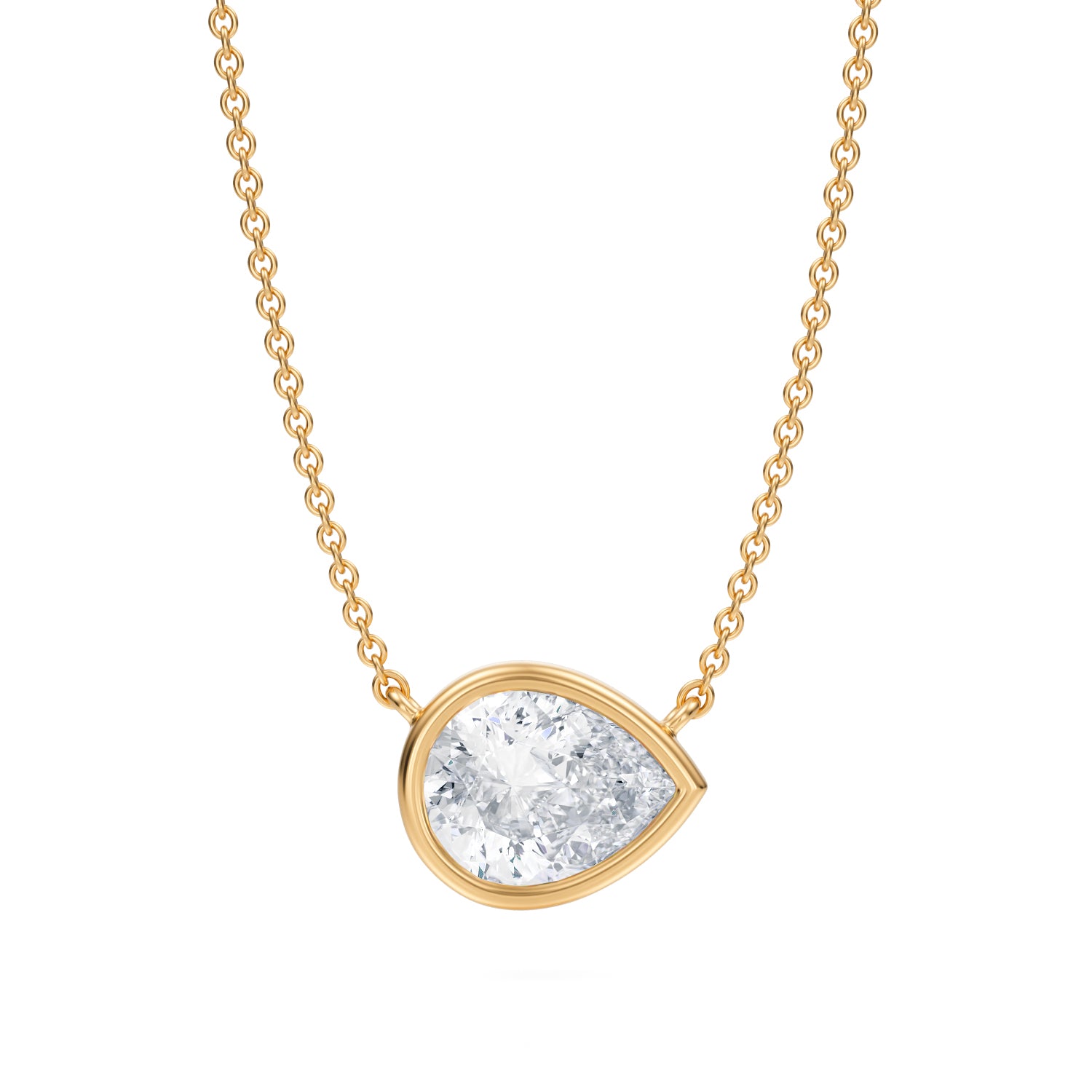 2 Carat Pear Bezel Solitaire Pendant Necklace