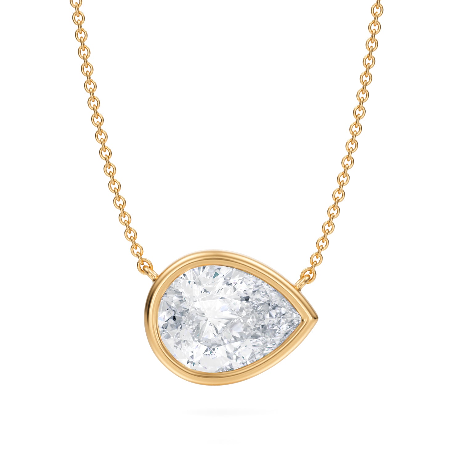 3.5 Carat Pear Bezel Solitaire Pendant Necklace