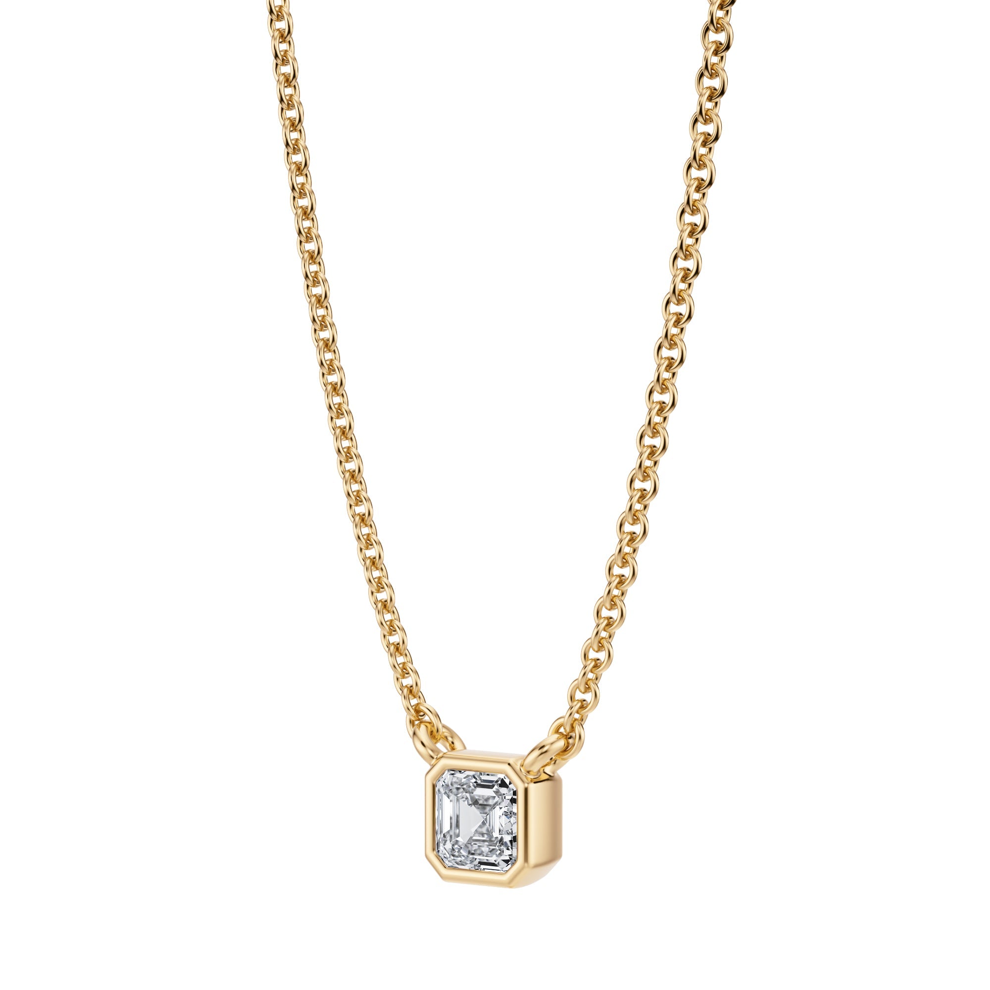 Asscher Cut Bezel Solitaire Pendant Necklace