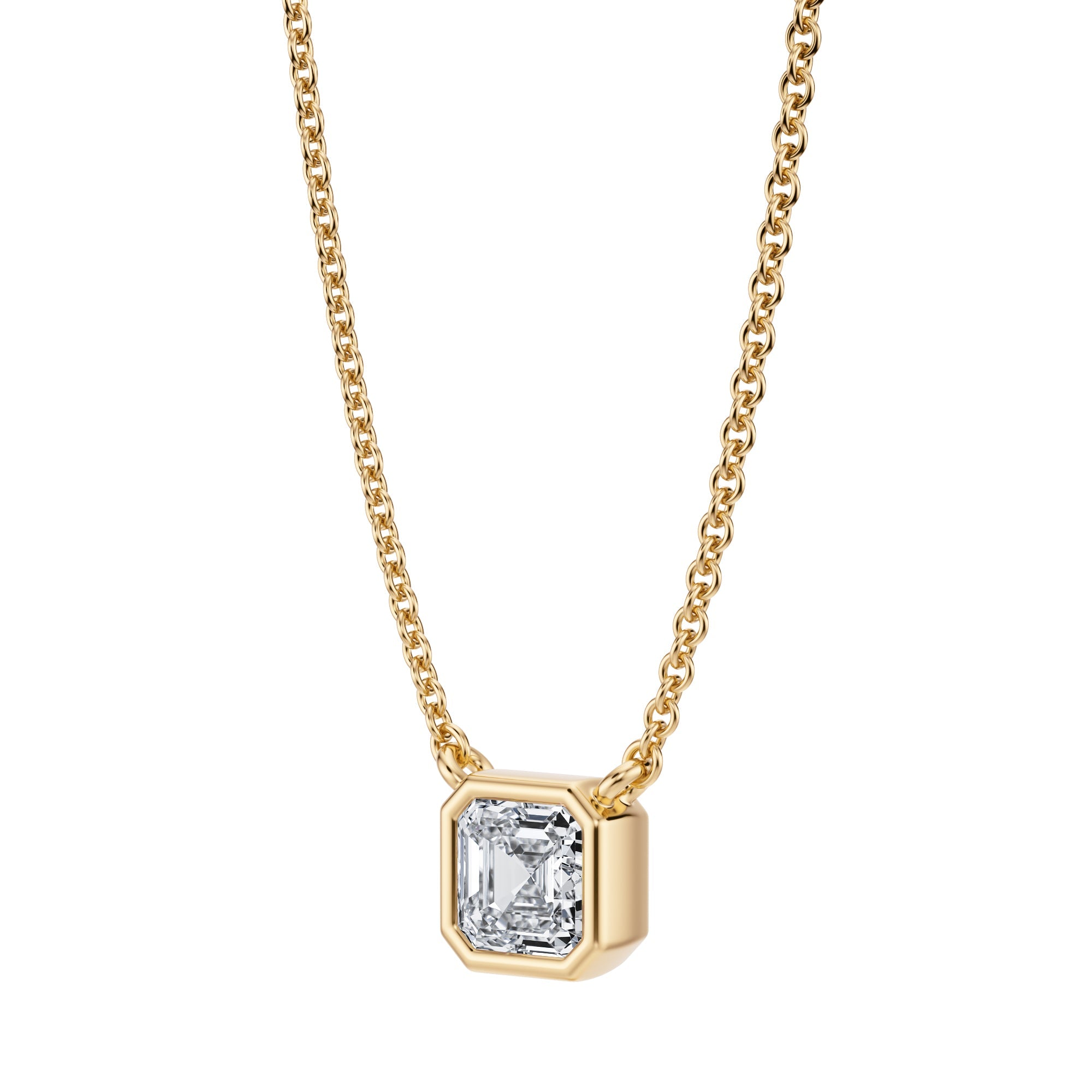 1/2 Carat Asscher Cut Bezel Solitaire Pendant Necklace