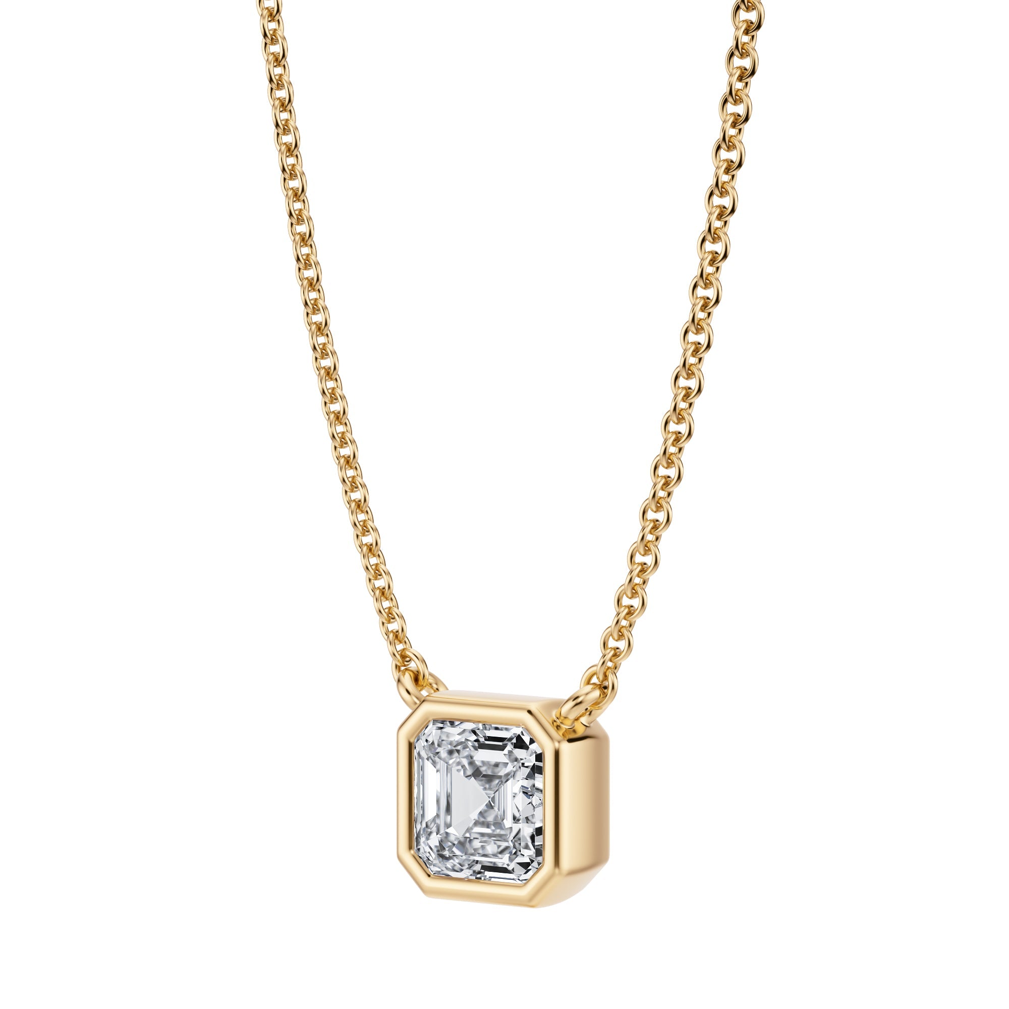 3/4 Carat Asscher Cut Bezel Solitaire Pendant Necklace