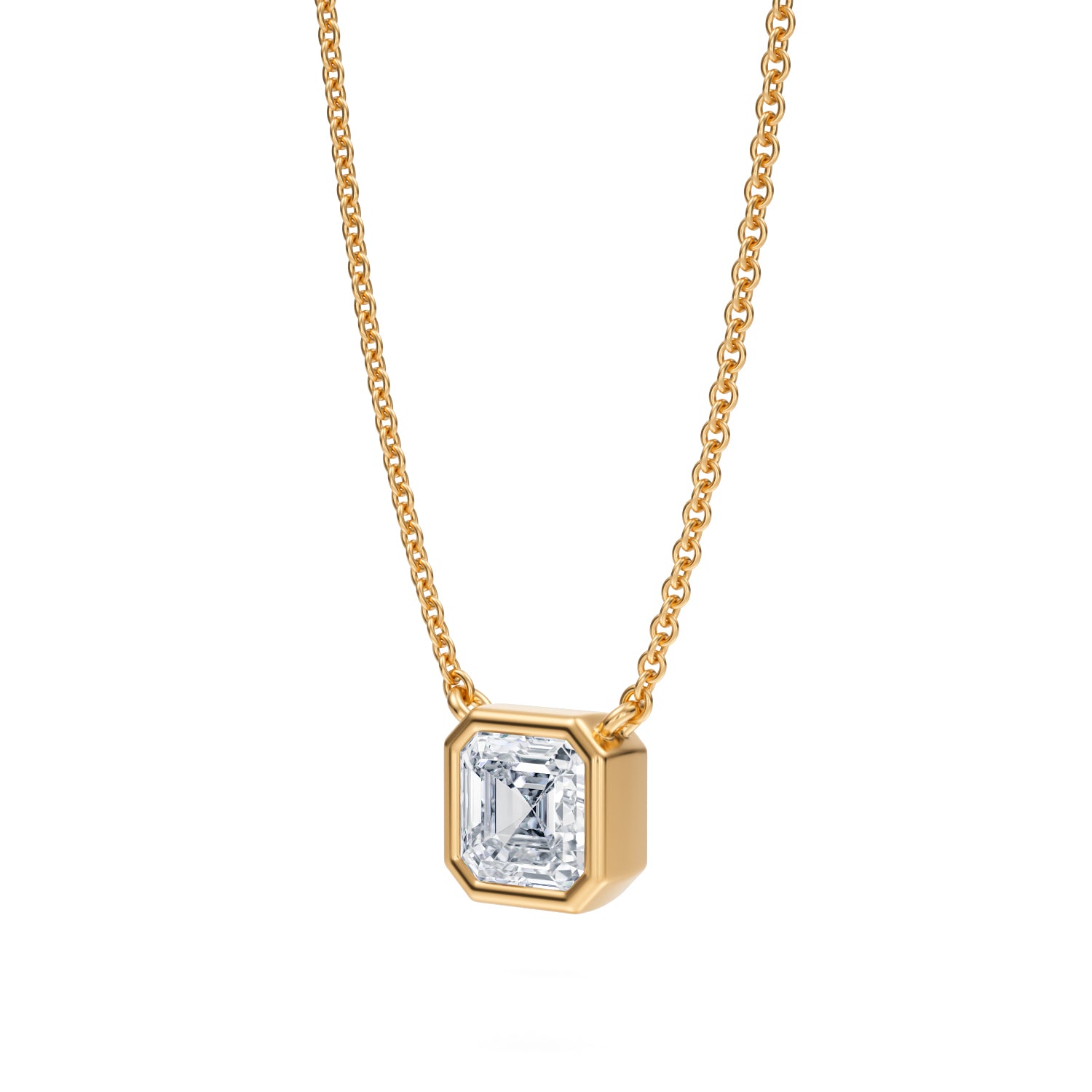 1 Carat Asscher Cut Bezel Solitaire Pendant Necklace