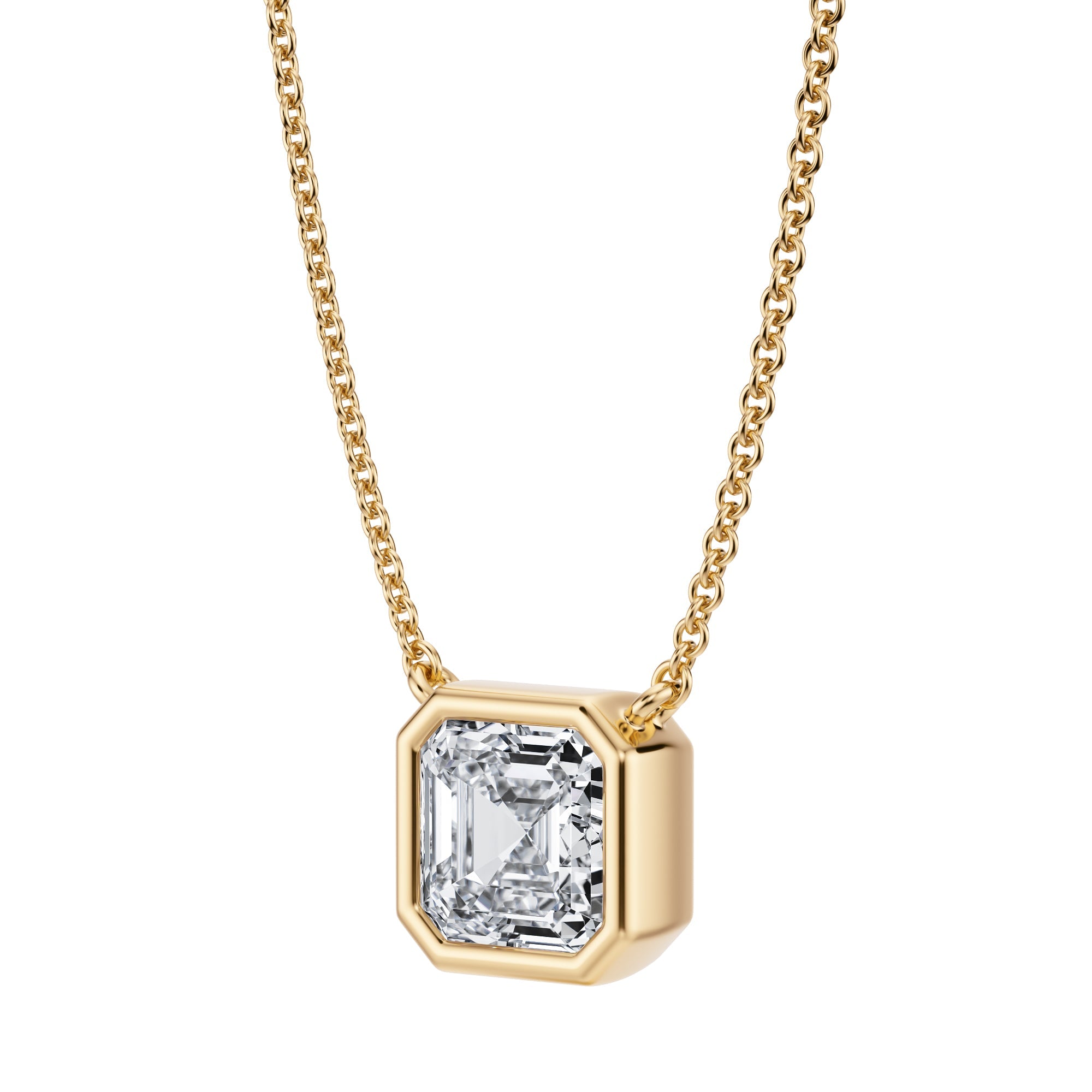 1.5 Carat Asscher Cut Bezel Solitaire Pendant Necklace