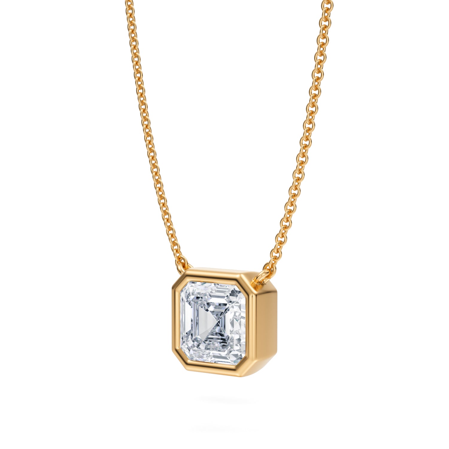 2 Carat Asscher Cut Bezel Solitaire Pendant Necklace