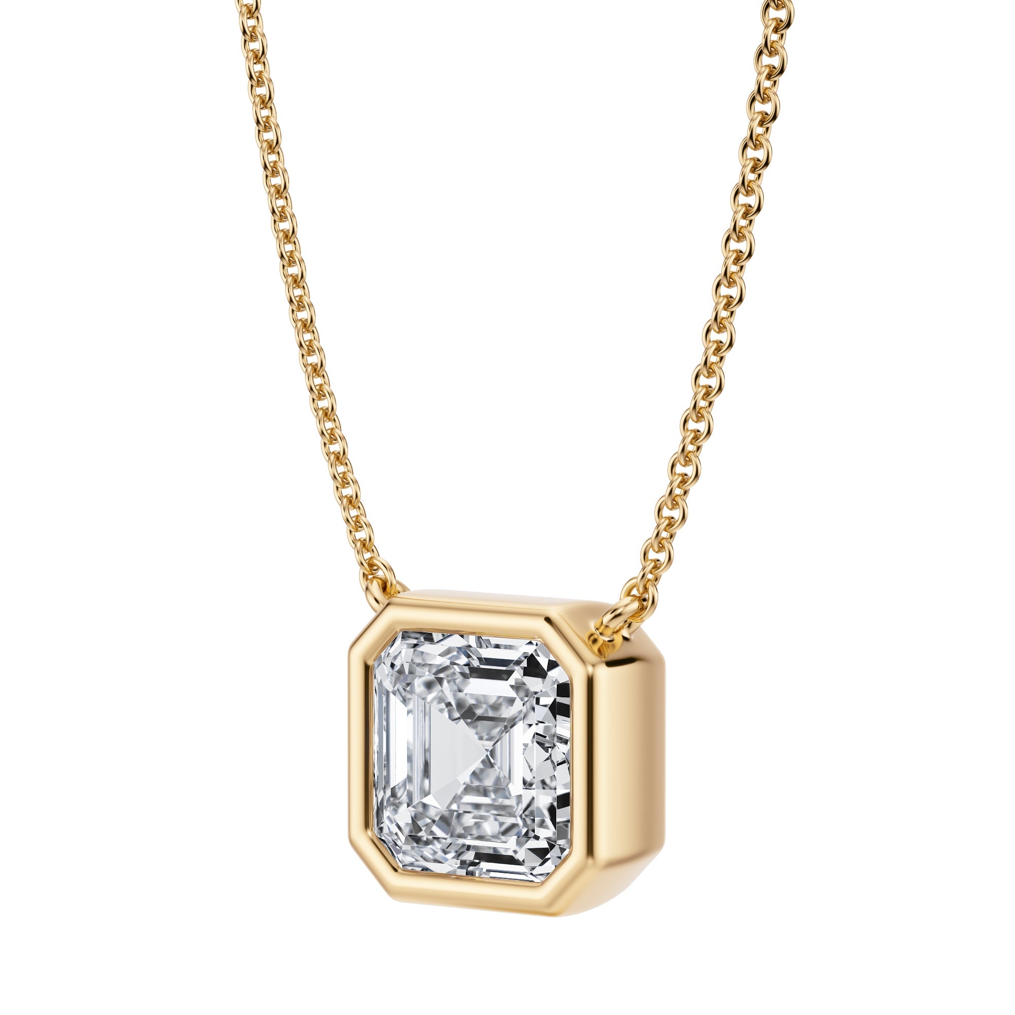 2.5 Carat Asscher Cut Bezel Solitaire Pendant Necklace