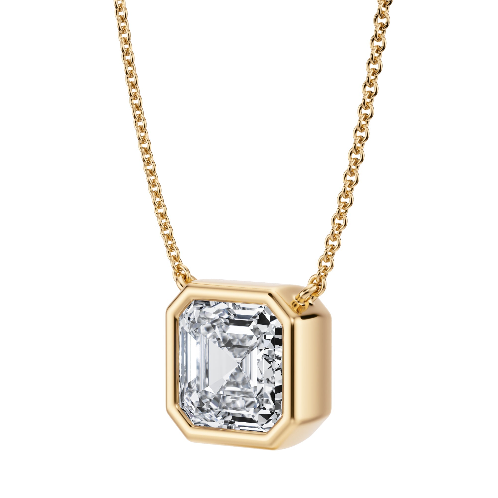 3 Carat Asscher Cut Bezel Solitaire Pendant Necklace