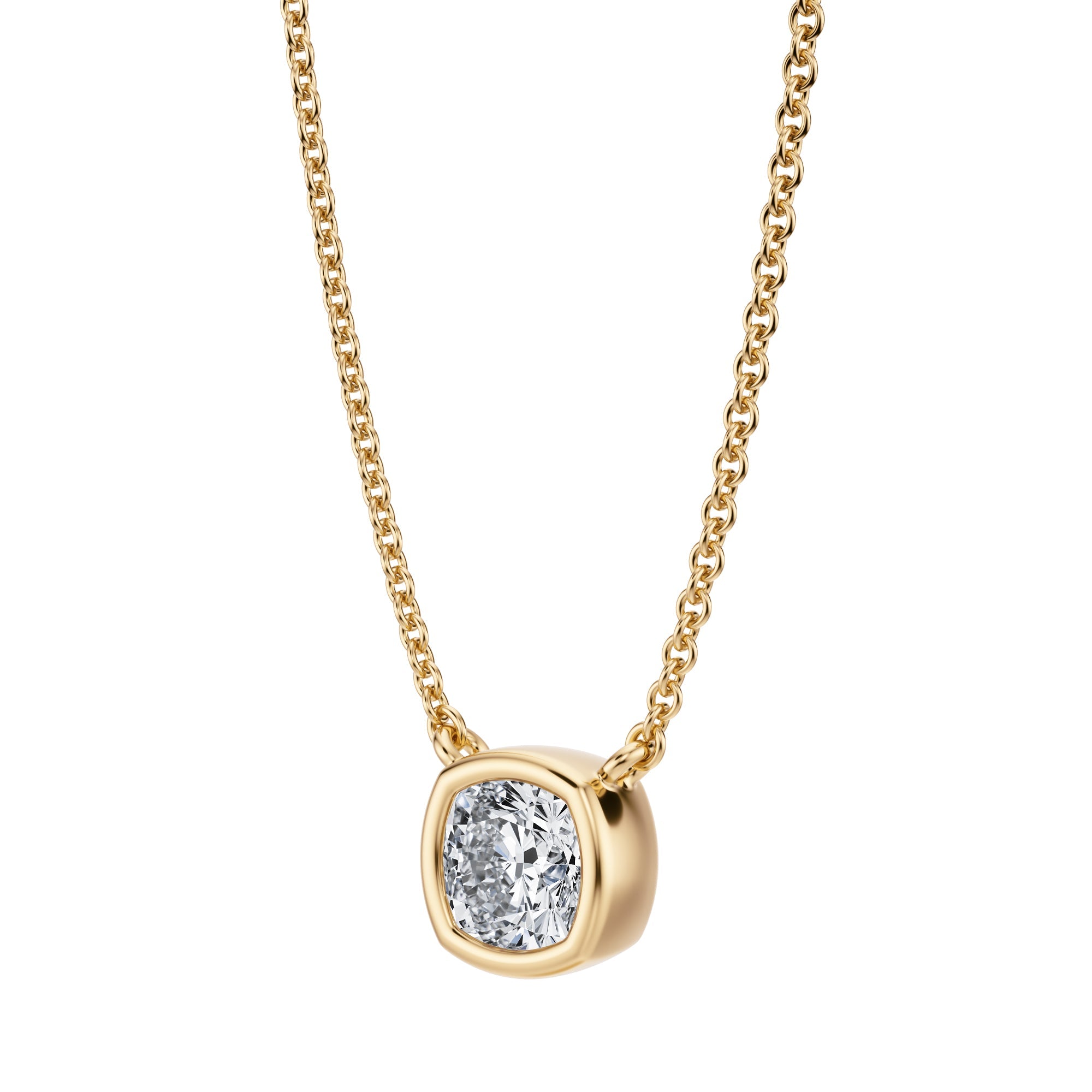 1/2 Carat Cushion Bezel Solitaire Pendant Necklace