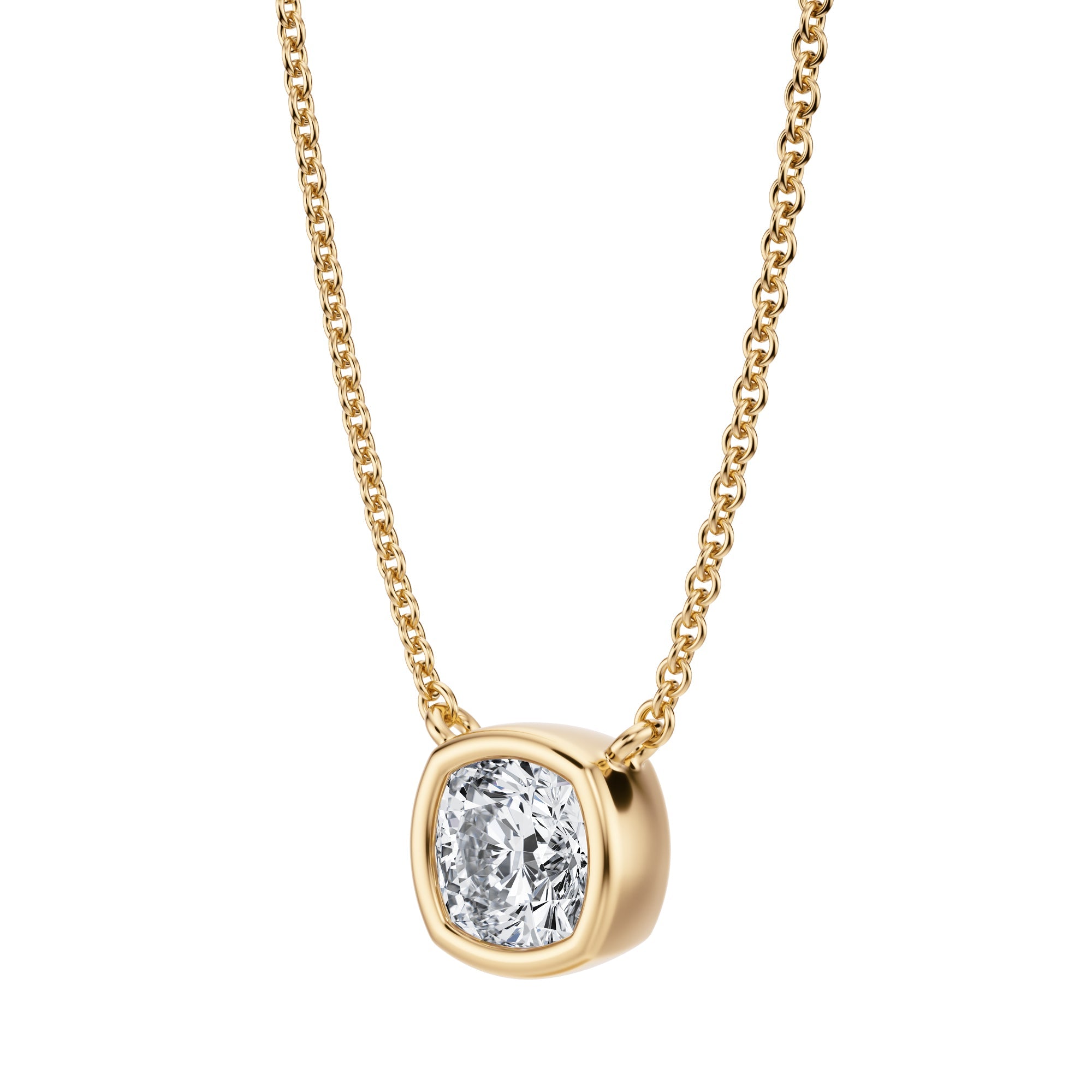 3/4 Carat Cushion Bezel Solitaire Pendant Necklace