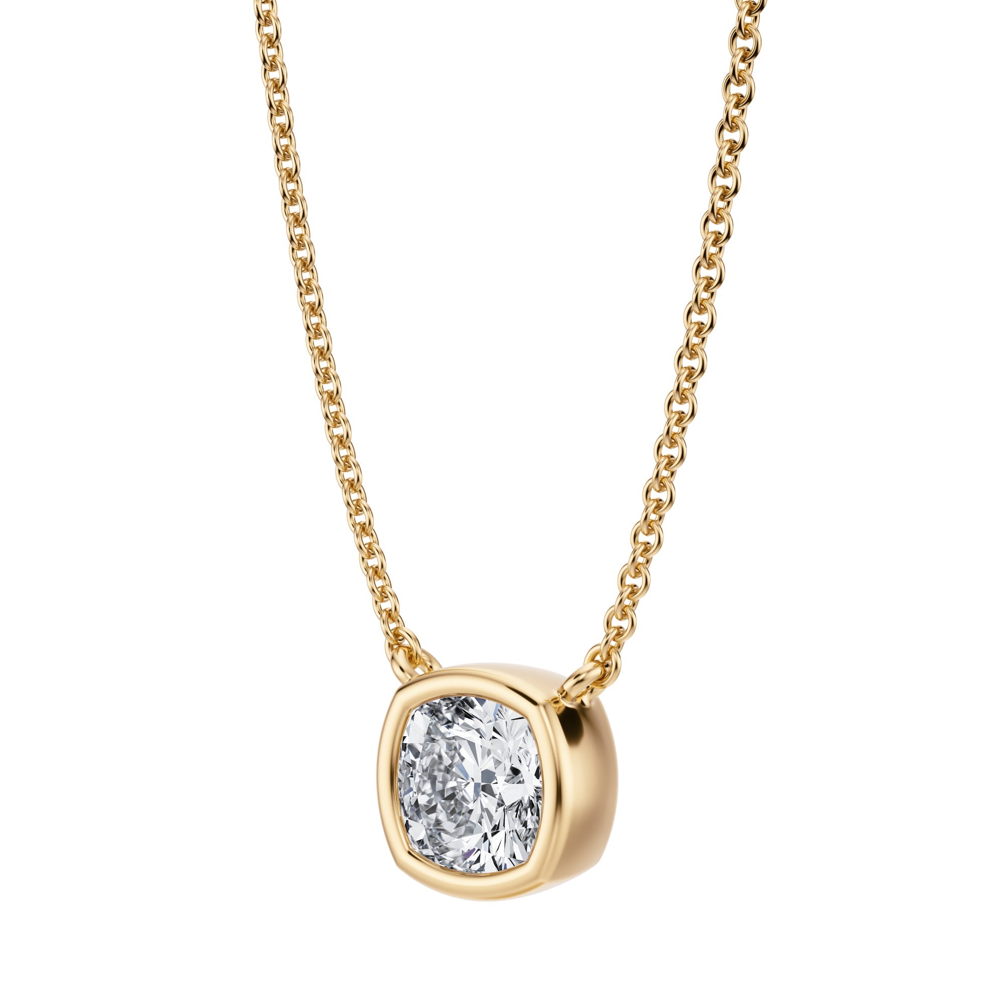 1 Carat Cushion Bezel Solitaire Pendant Necklace