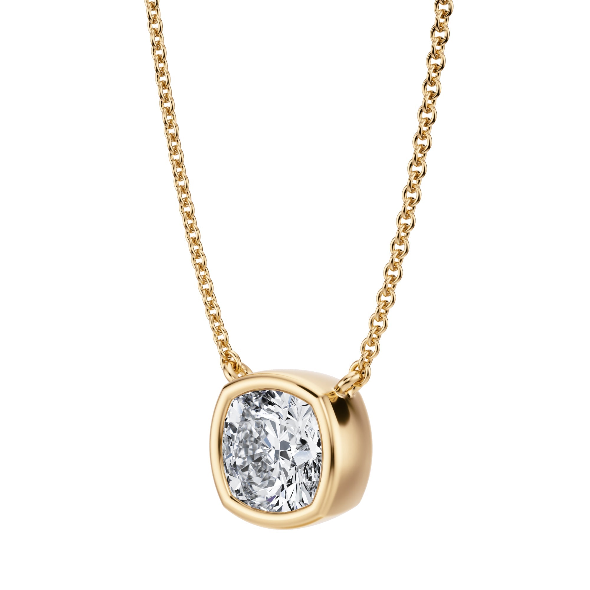 1.5 Carat Cushion Bezel Solitaire Pendant Necklace