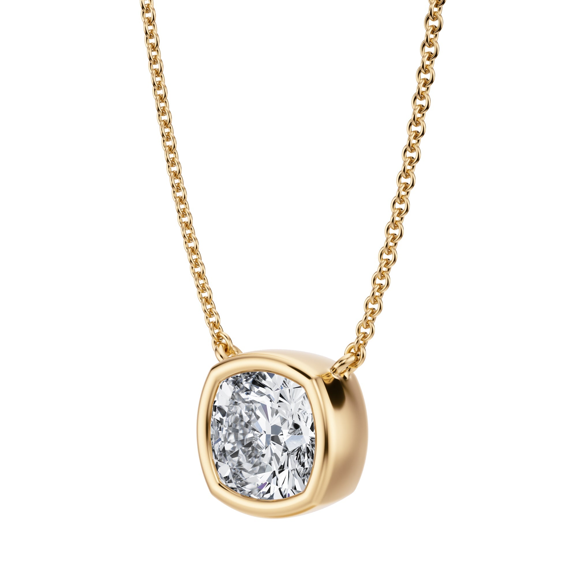 2 Carat Cushion Bezel Solitaire Pendant Necklace