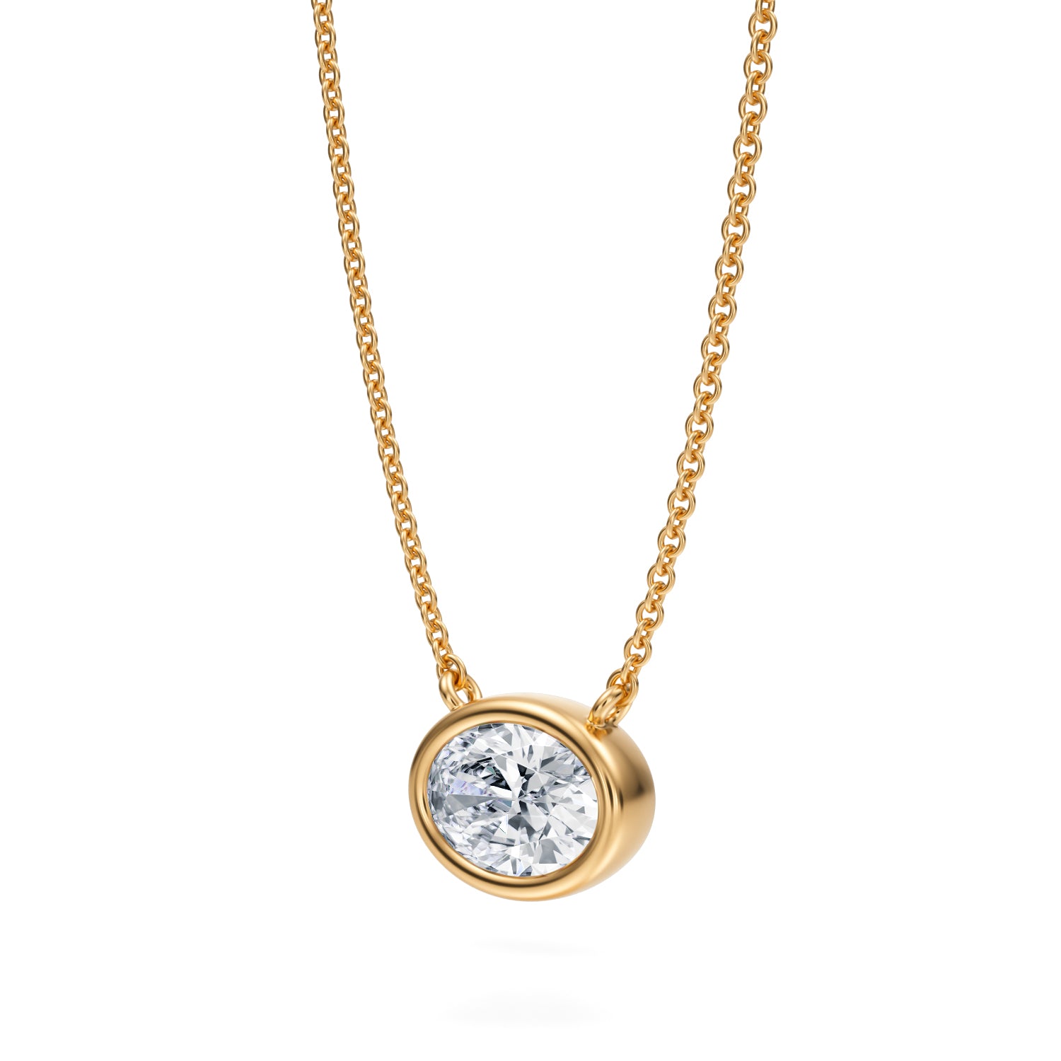 1 Carat Oval Bezel Solitaire Pendant Necklace