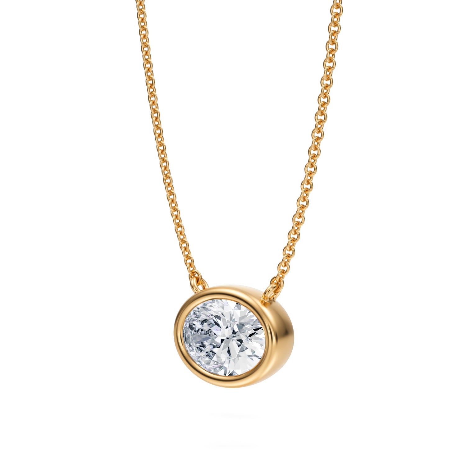 1.5 Carat Oval Bezel Solitaire Pendant Necklace