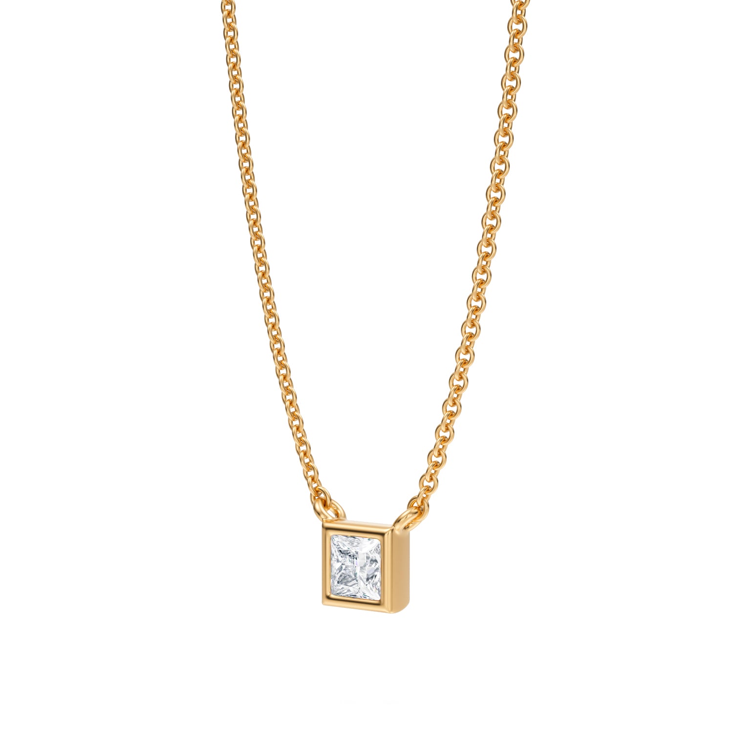 Princess Cut Bezel Solitaire Pendant Necklace