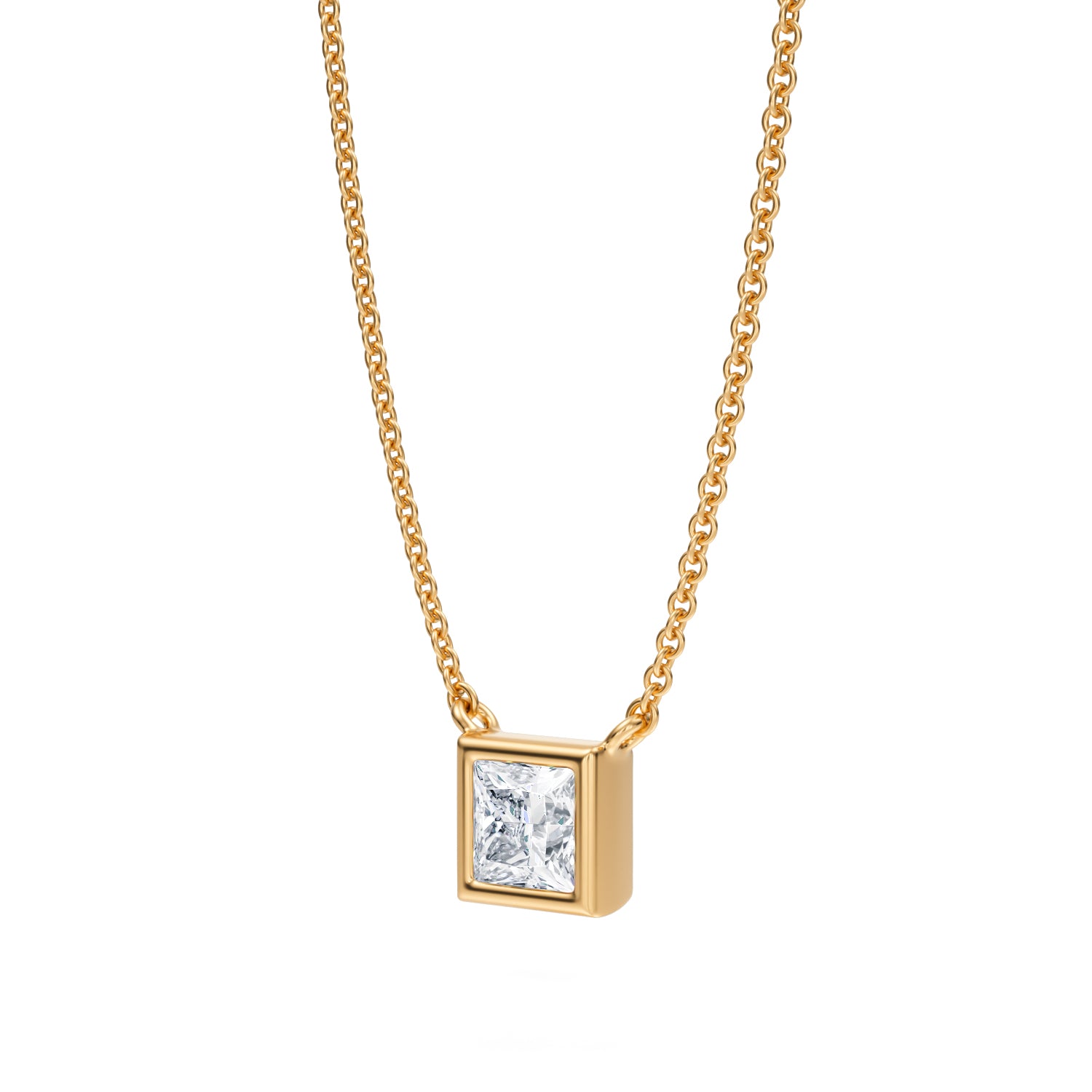 1/2 Carat Princess Cut Bezel Solitaire Pendant Necklace