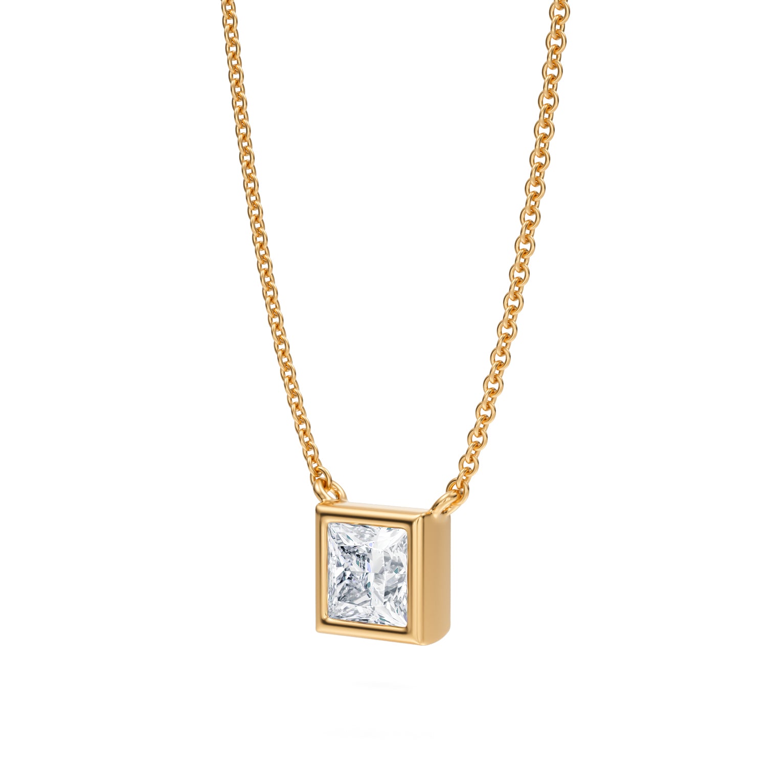 3/4 Carat Princess Cut Bezel Solitaire Pendant Necklace