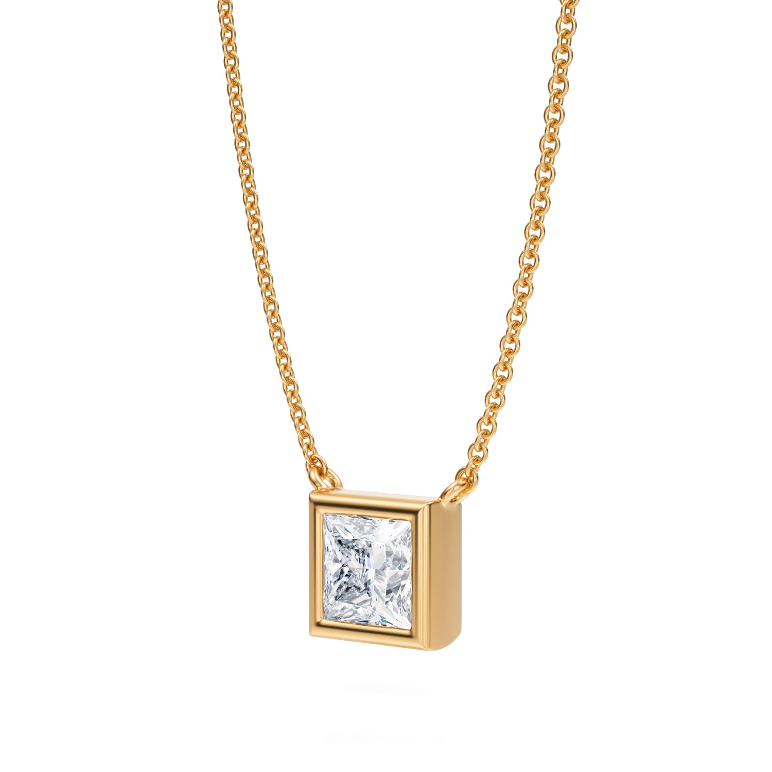 1 Carat Princess Cut Bezel Solitaire Pendant Necklace