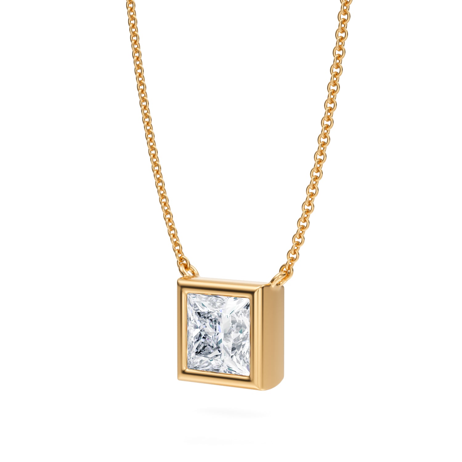 1.5 Carat Princess Cut Bezel Solitaire Pendant Necklace