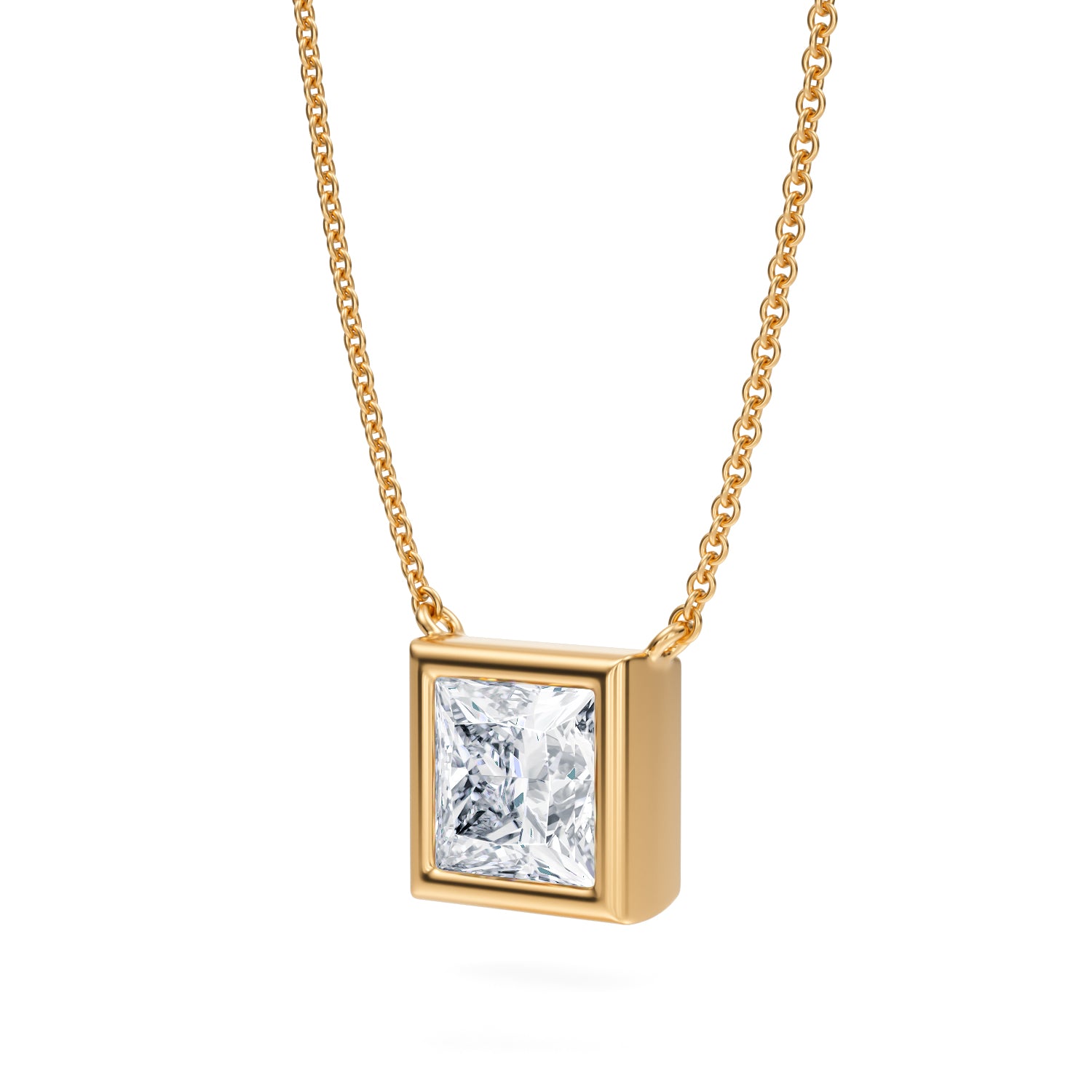 2 Carat Princess Cut Bezel Solitaire Pendant Necklace