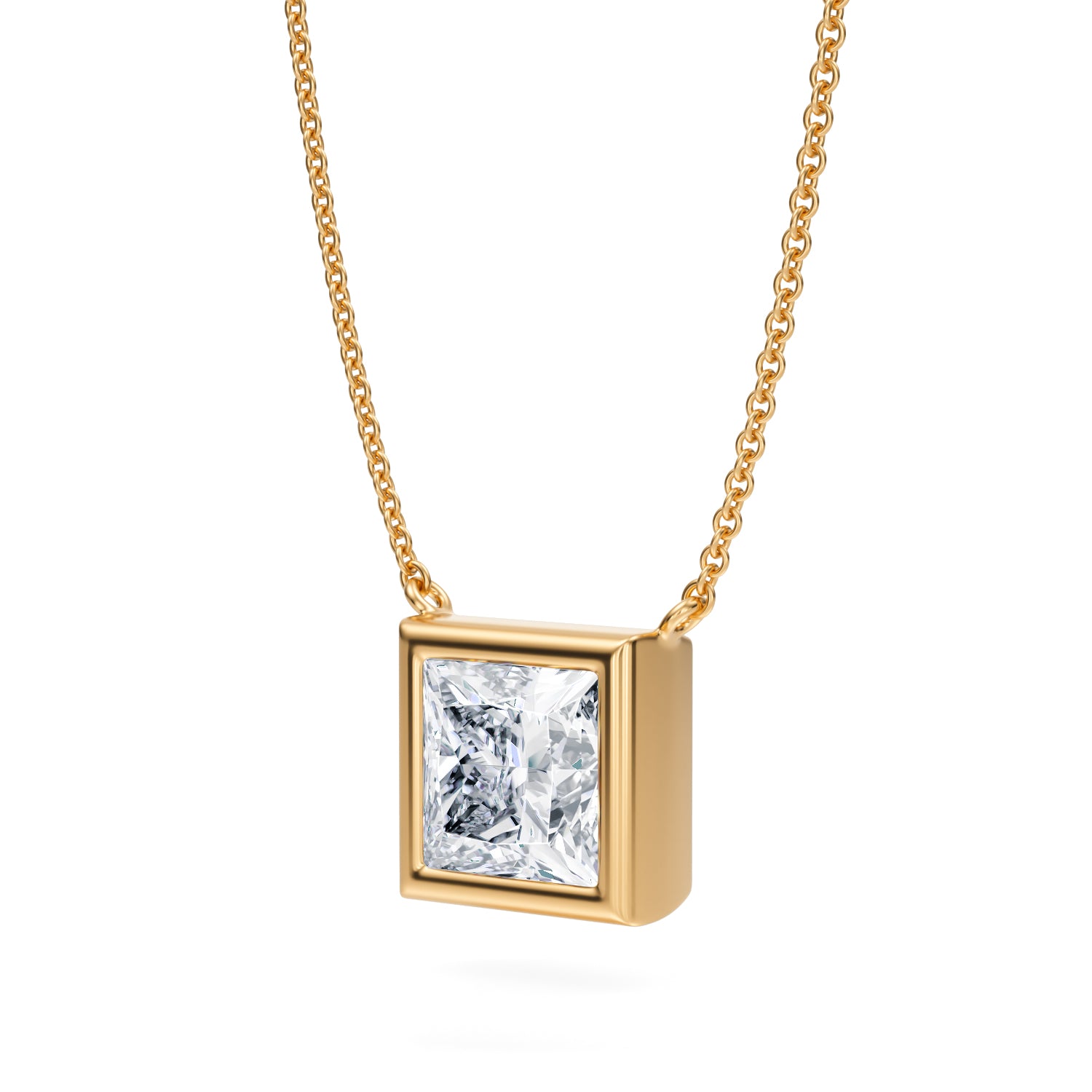 3 Carat Princess Cut Bezel Solitaire Pendant Necklace