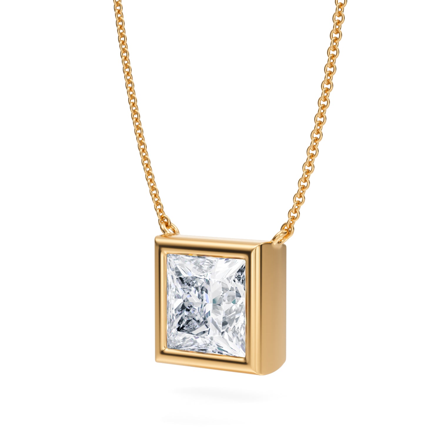 3.5 Carat Princess Cut Bezel Solitaire Pendant Necklace